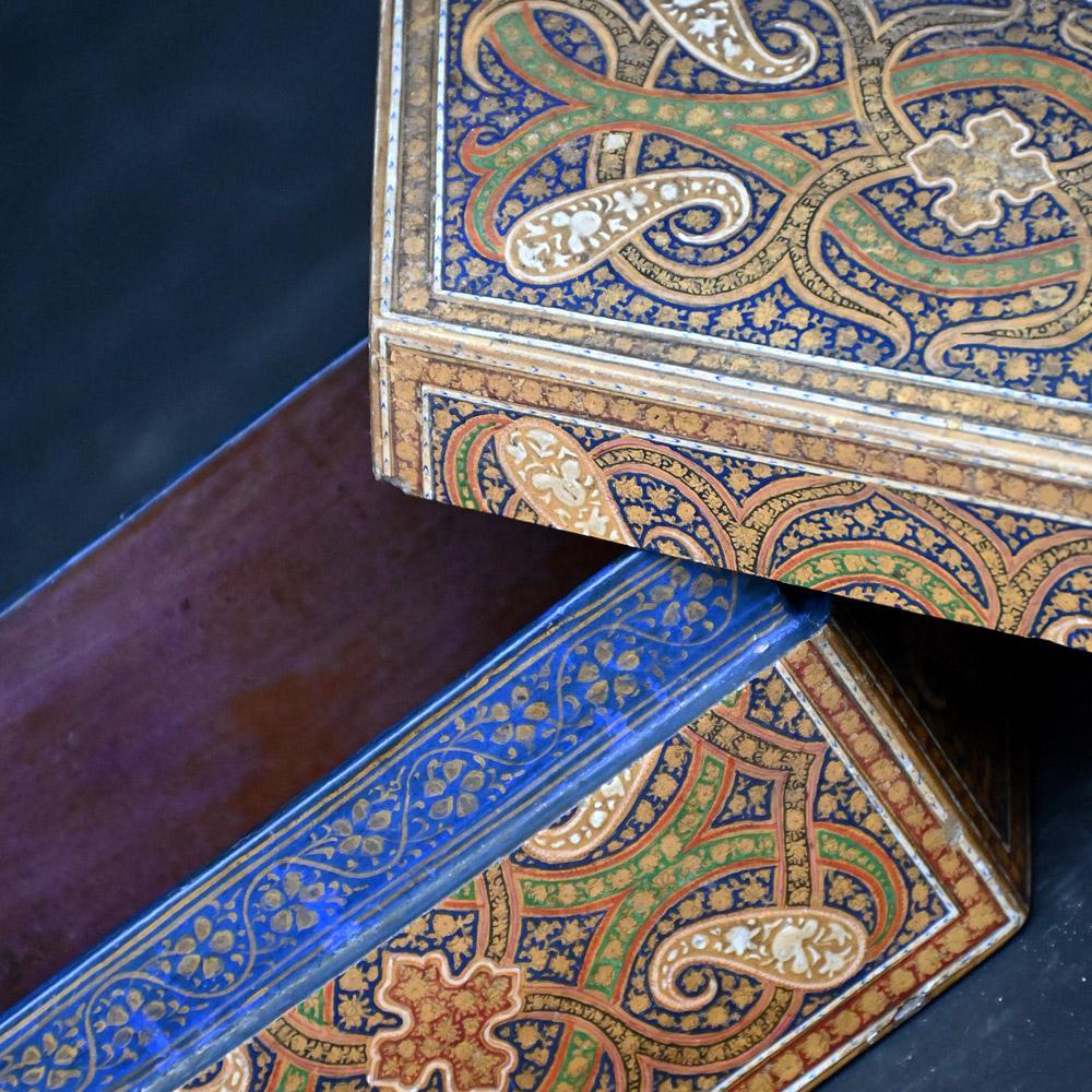 Early 20th Century Collection of 19th Century Hand Painted Kashmiri Boxes  For Sale
