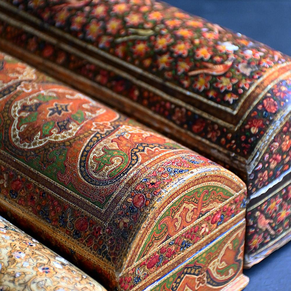 Victorian Collection of 19th Century Kashmiri Papier Mache Boxes For Sale
