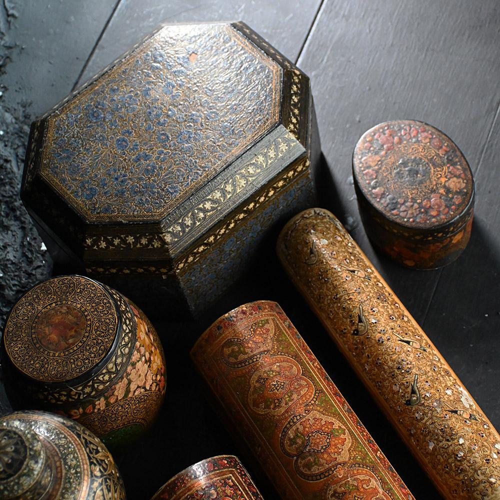 Collection of 19th Century Kashmiri Papier Mache Boxes For Sale 1