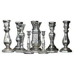 Antique Collection of 19th Century Mercury Glass French Candle Sticks