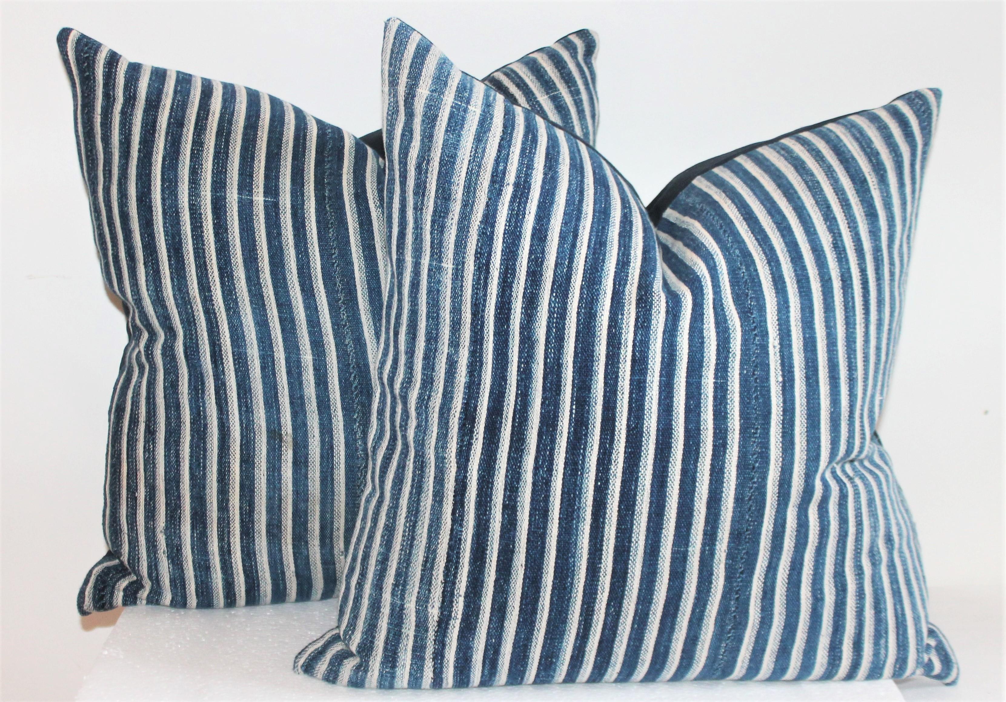 Adirondack Collection of 19th Century Ticking Pillows-Faded Indigo Stripes For Sale
