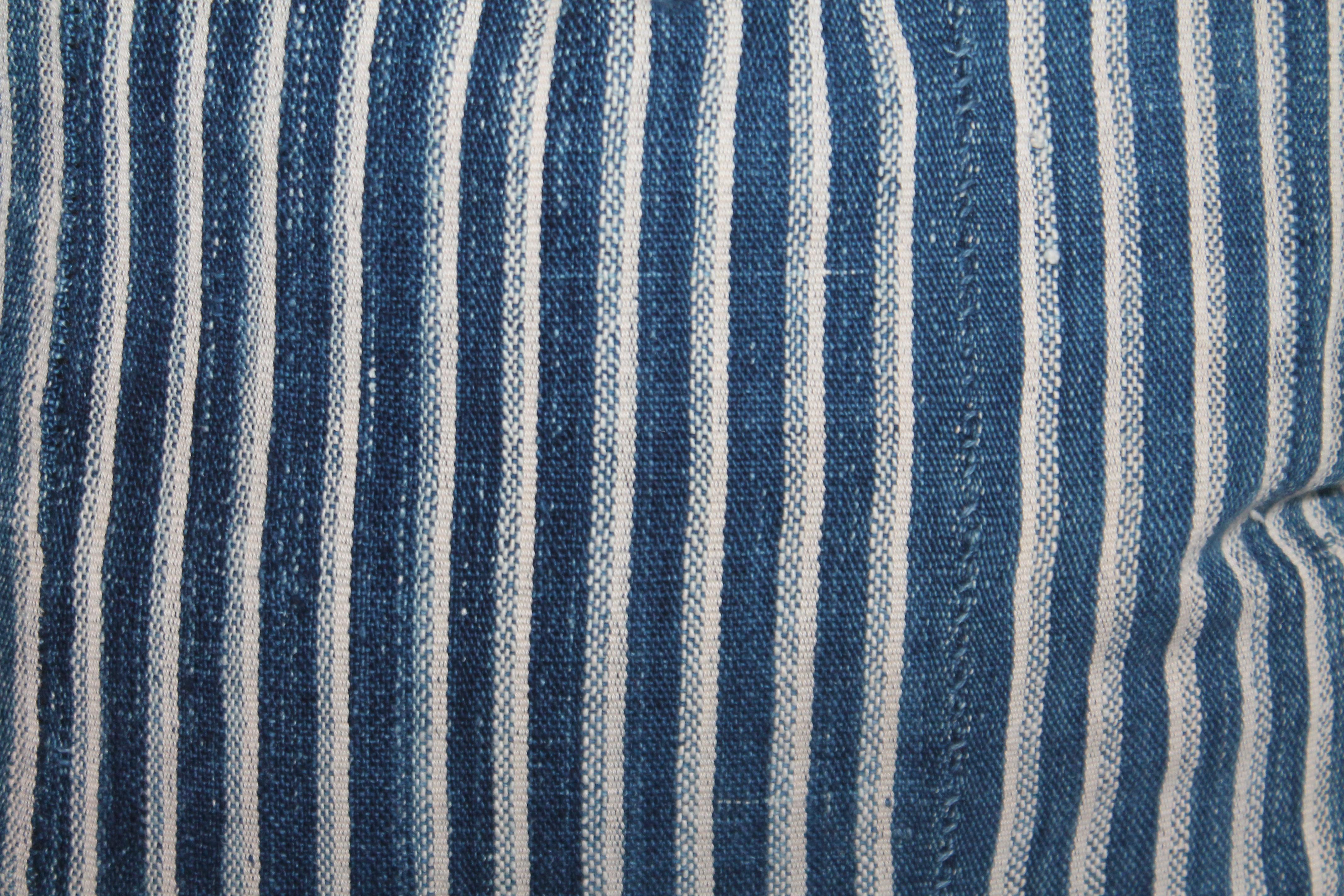 Hand-Crafted Collection of 19th Century Ticking Pillows-Faded Indigo Stripes For Sale