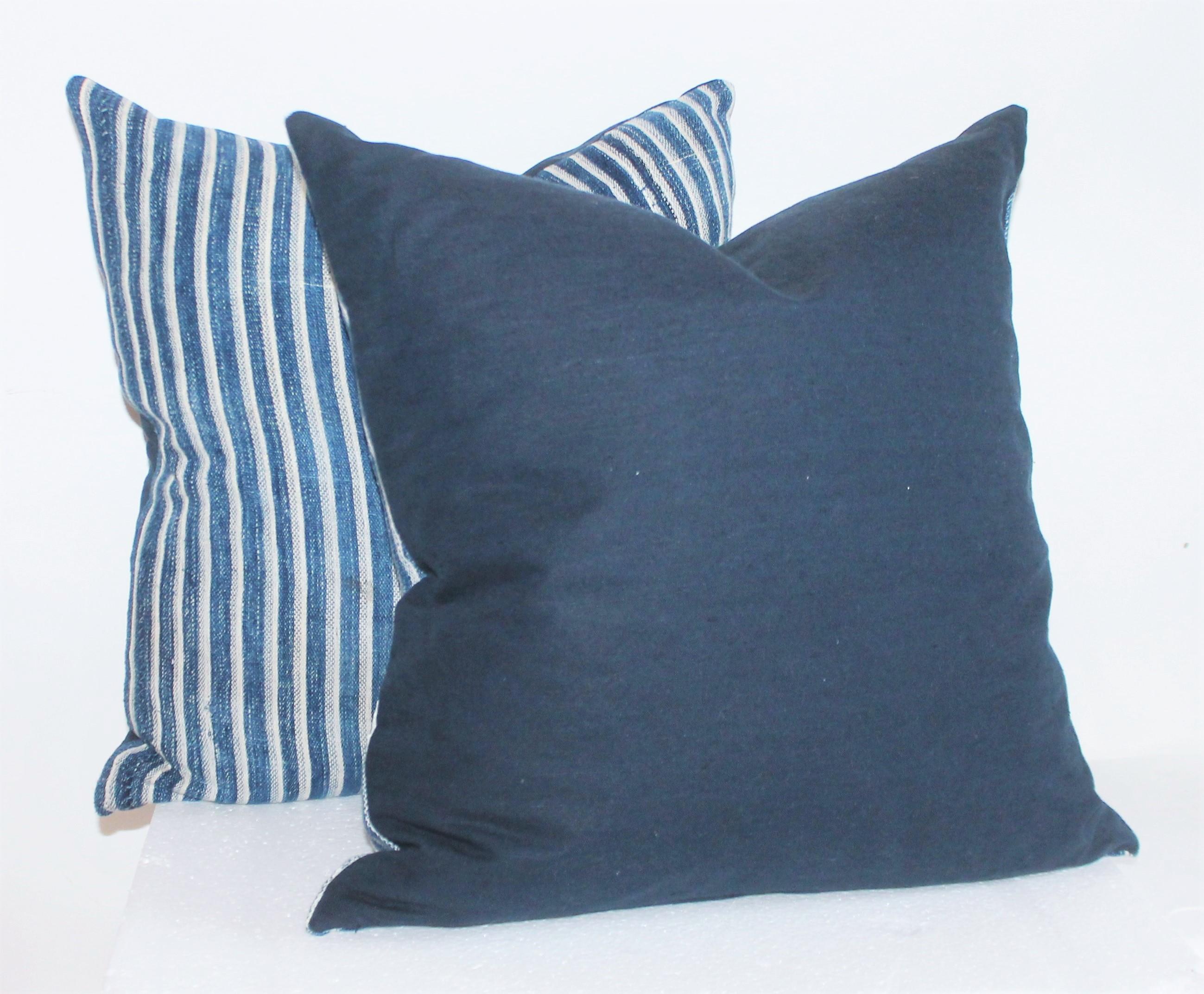 Collection of 19th Century Ticking Pillows-Faded Indigo Stripes In Good Condition For Sale In Los Angeles, CA