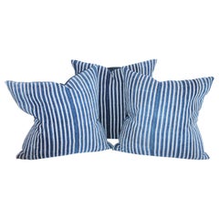 Colección de almohadas de ticking del siglo XIX - Rayas índigo descoloridas