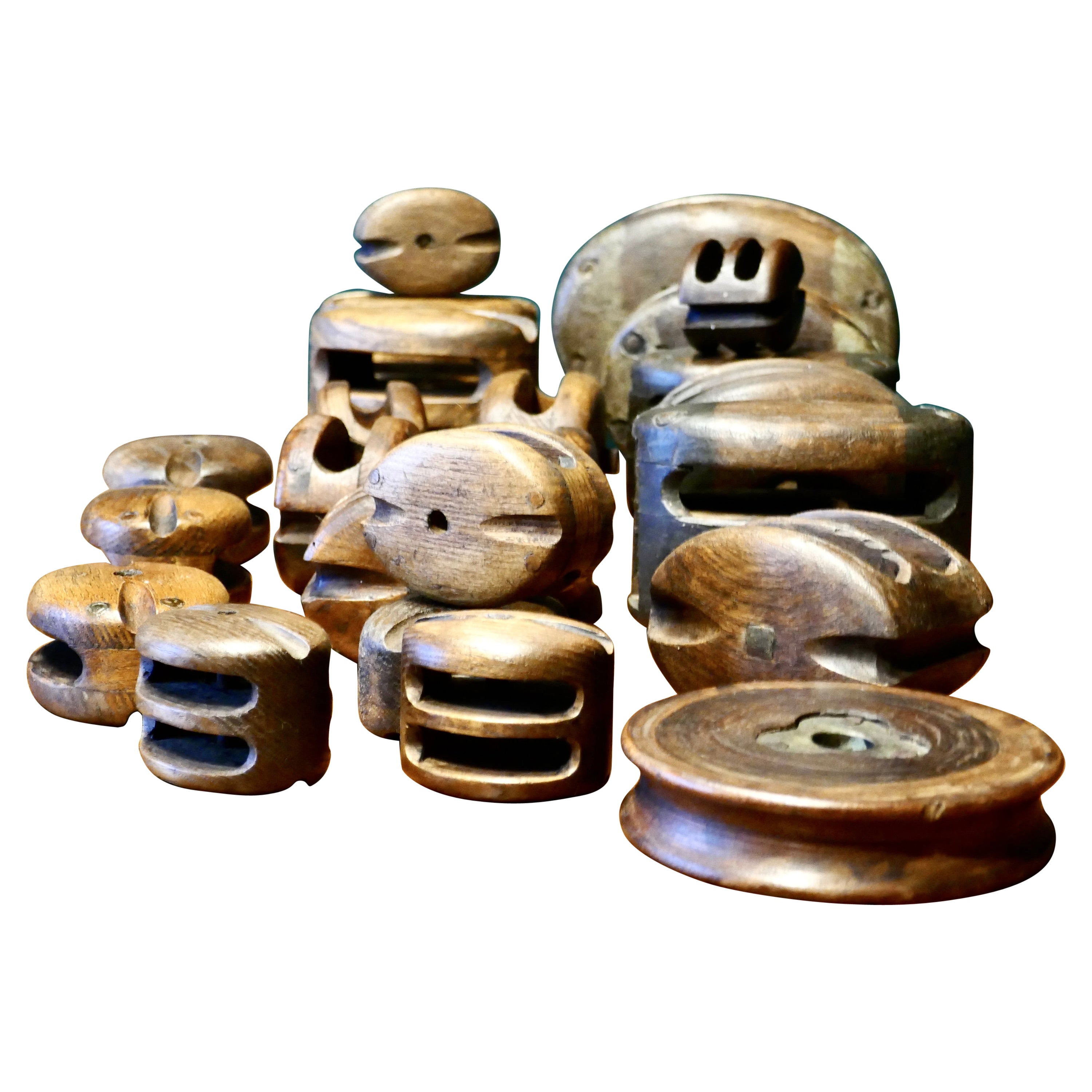 Collection of 19th Century Vintage  Oak and Ash Ships Blocks