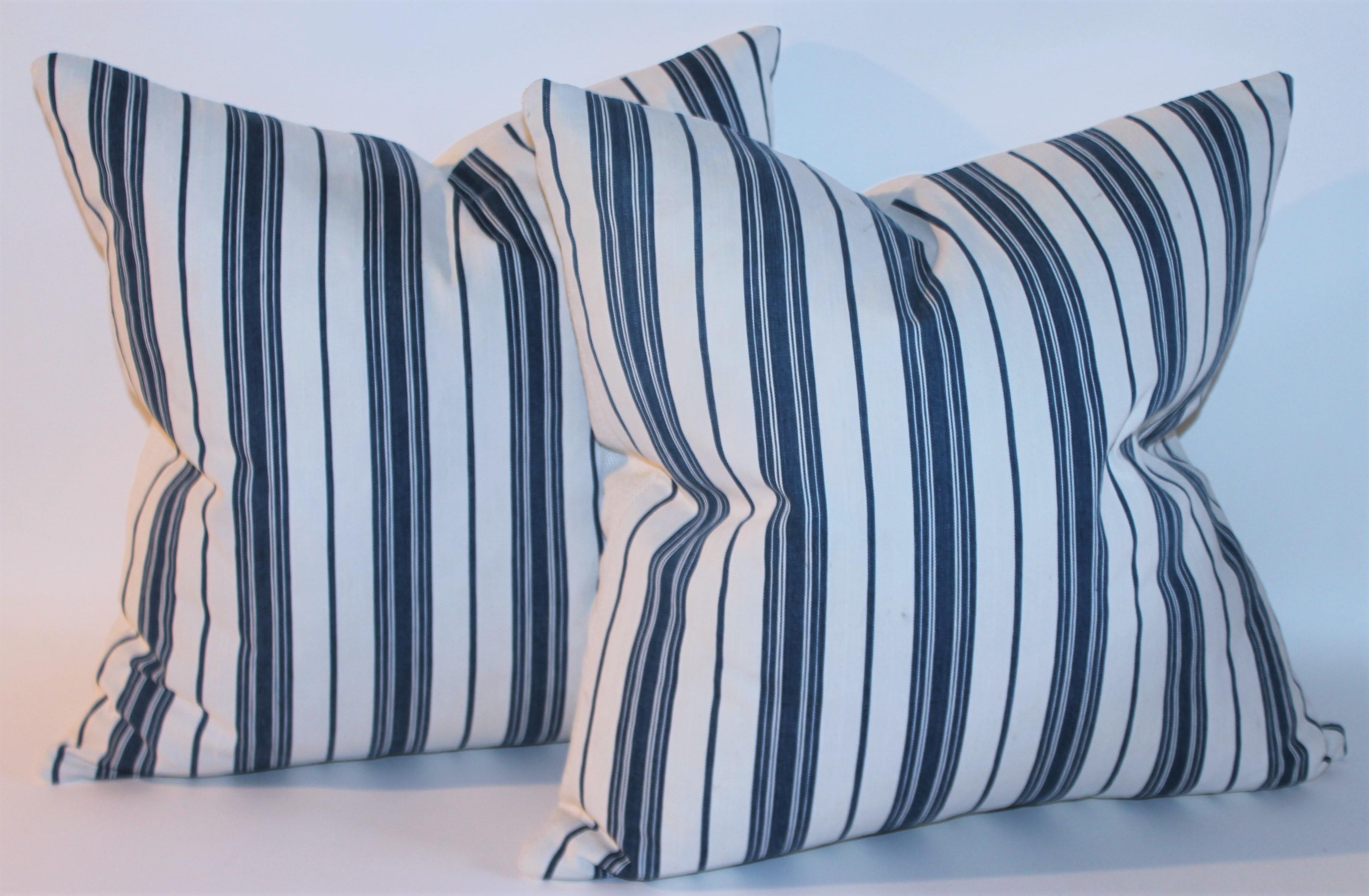 Adirondack Collection of 19thc Blue & White Ticking Pillows For Sale