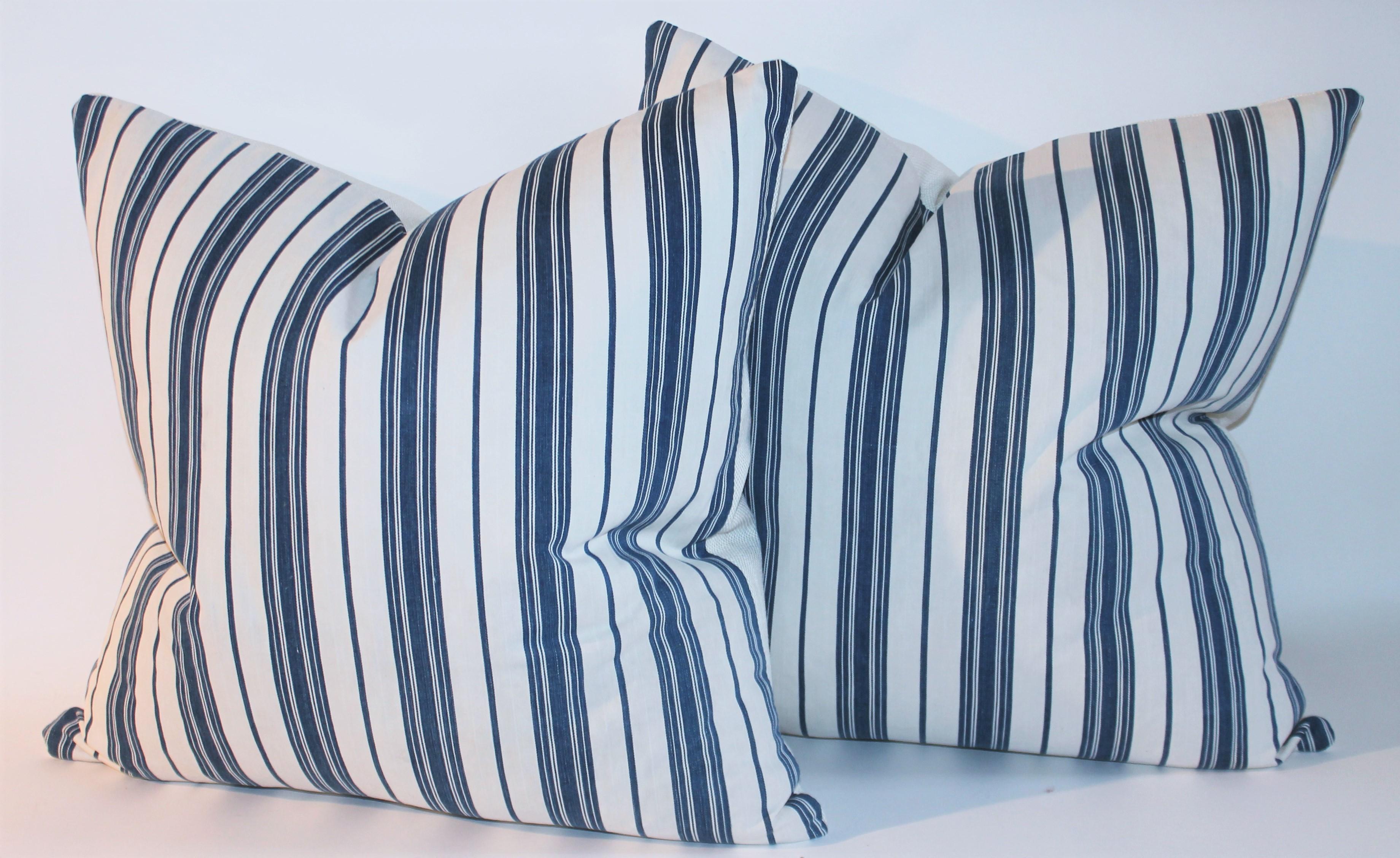 American Collection of 19thc Blue & White Ticking Pillows For Sale