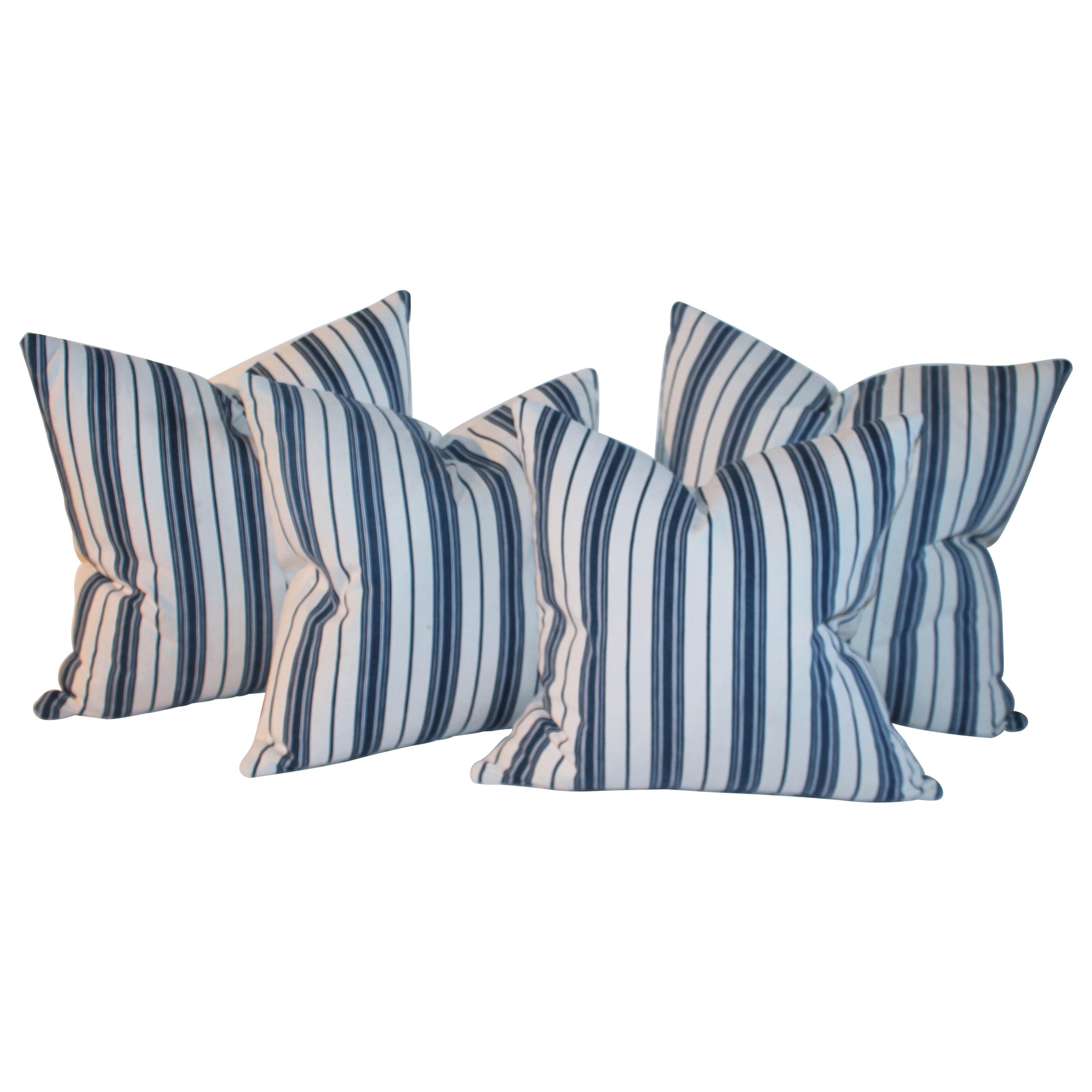 Collection of 19thc Blue & White Ticking Pillows