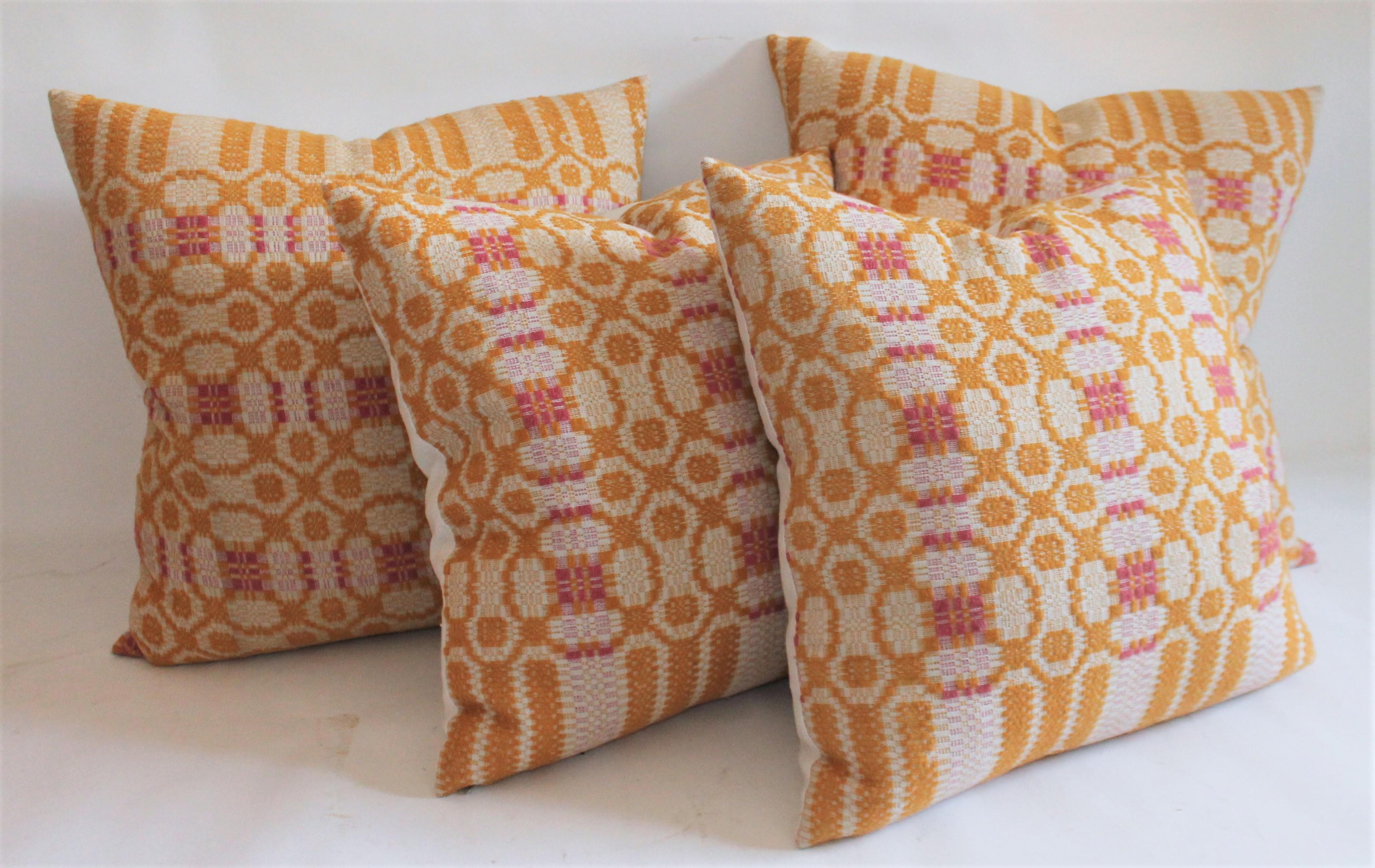 Adirondack Collection of 19th Century Coverlet Pillows Two Pairs For Sale