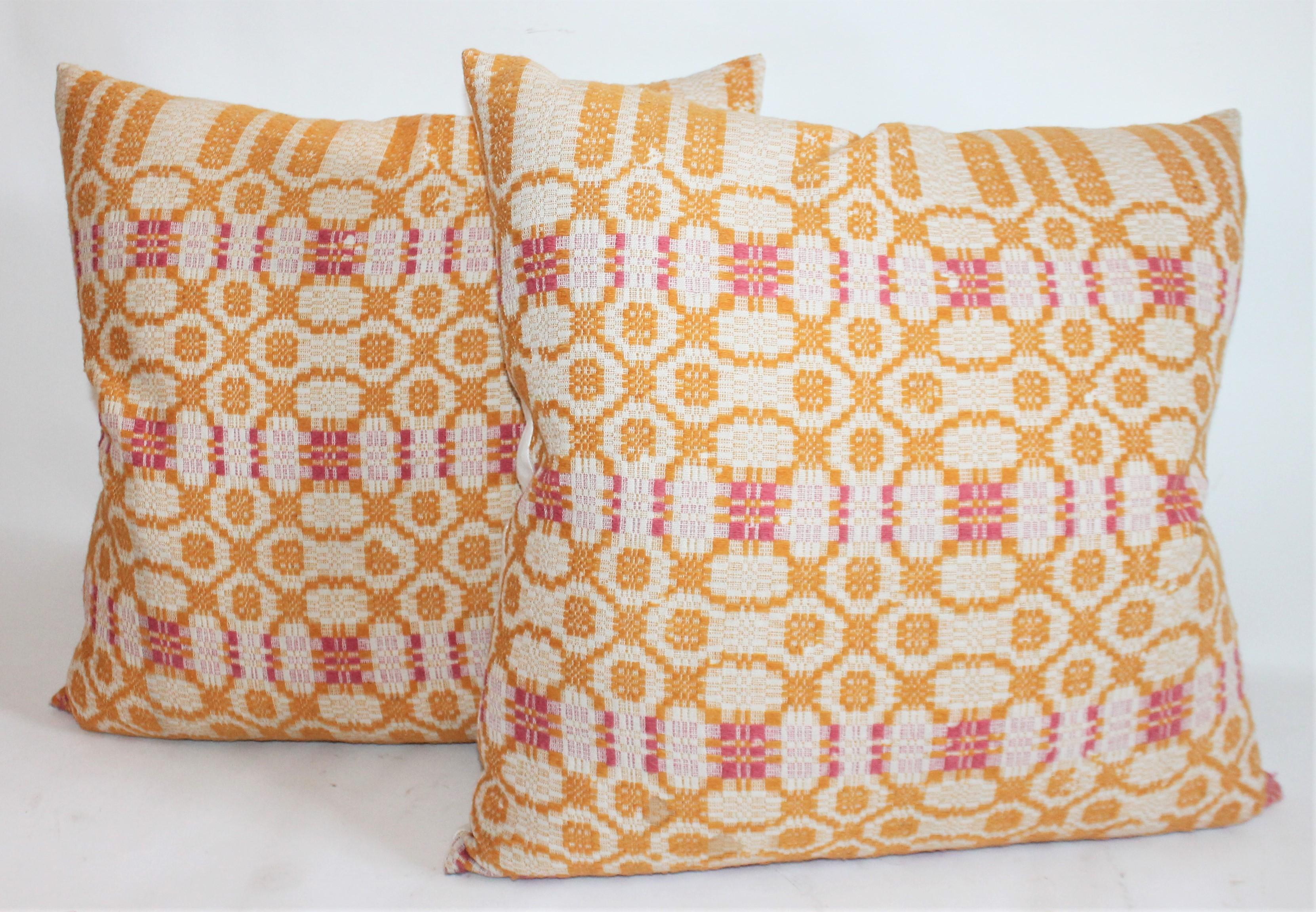 American Collection of 19th Century Coverlet Pillows Two Pairs For Sale