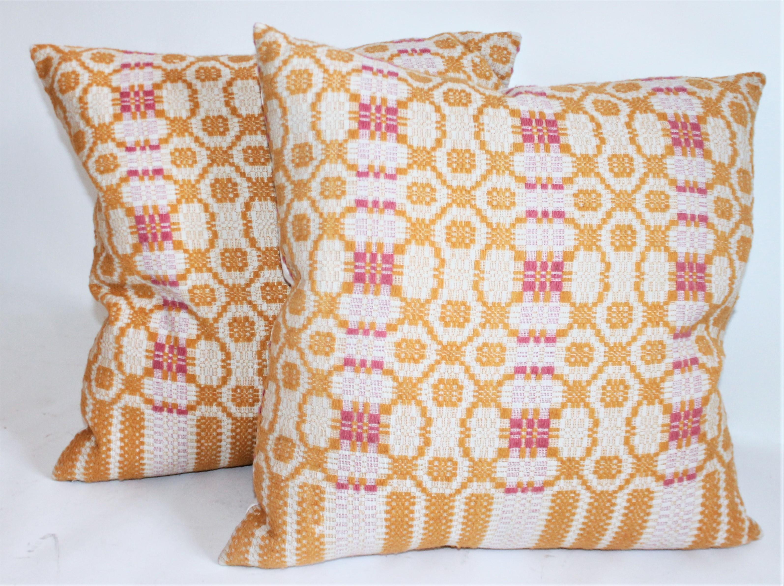 Hand-Crafted Collection of 19th Century Coverlet Pillows Two Pairs For Sale
