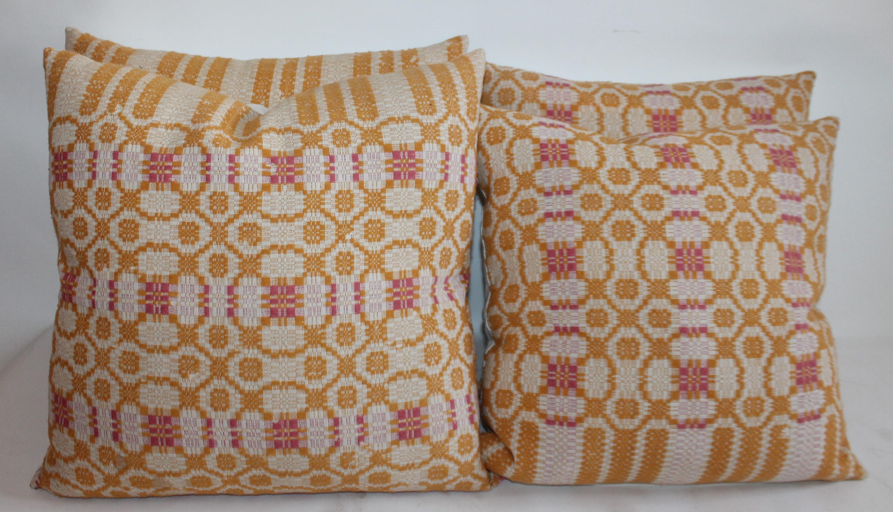 Collection of 19th Century Coverlet Pillows Two Pairs In Good Condition For Sale In Los Angeles, CA