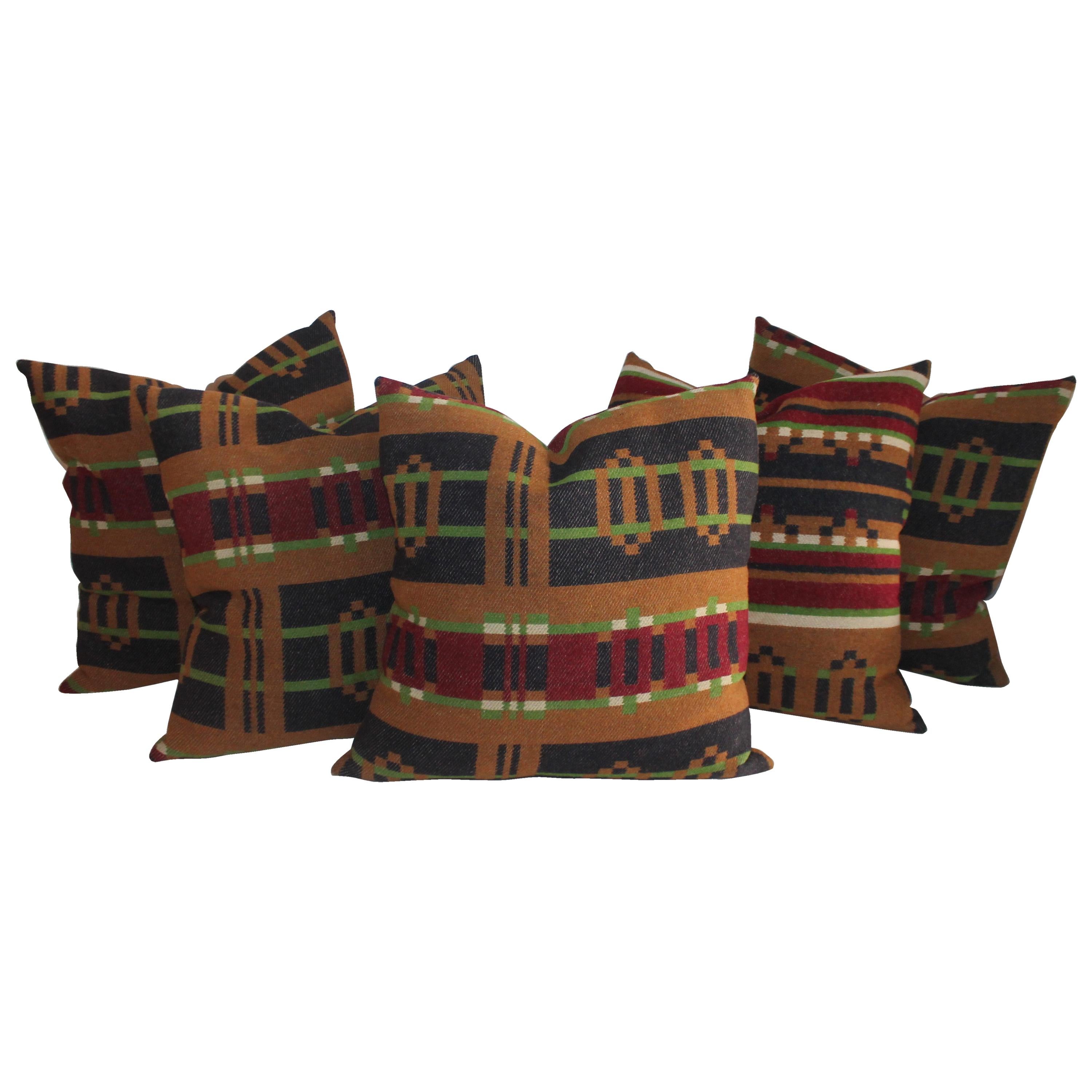 Collection of 19th Century Horse Blanket Pillows / 5 Pieces