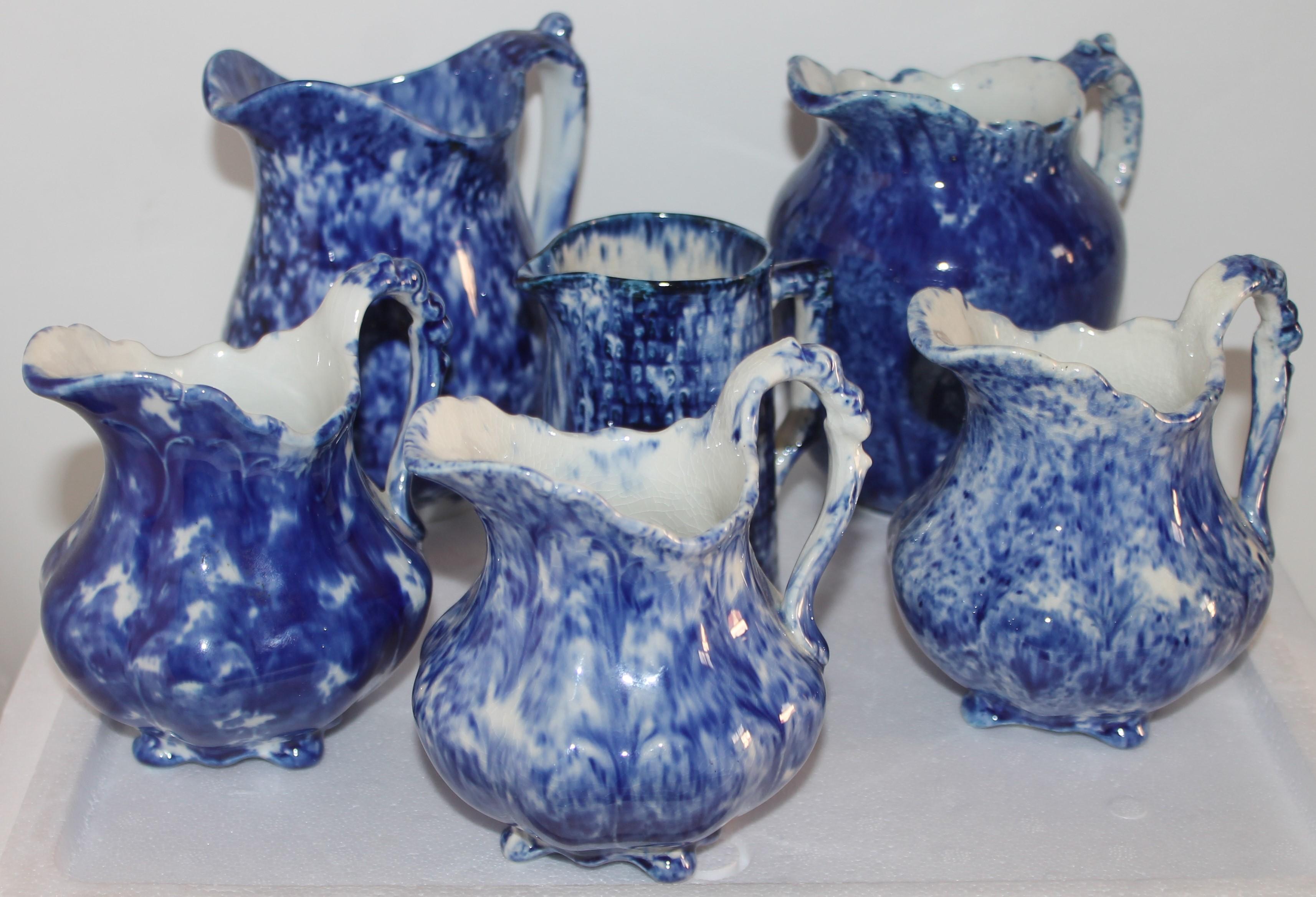 Adirondack Collection of 19thc Sponge Ware Pitchers, 6 Pieces For Sale