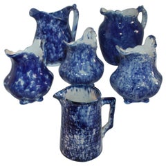 Collection of 19thc Sponge Ware Pitchers, 6 Pieces