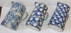 Collection of 19thc Sponge Ware Pitchers in Unusual Patterns -3 Pcs