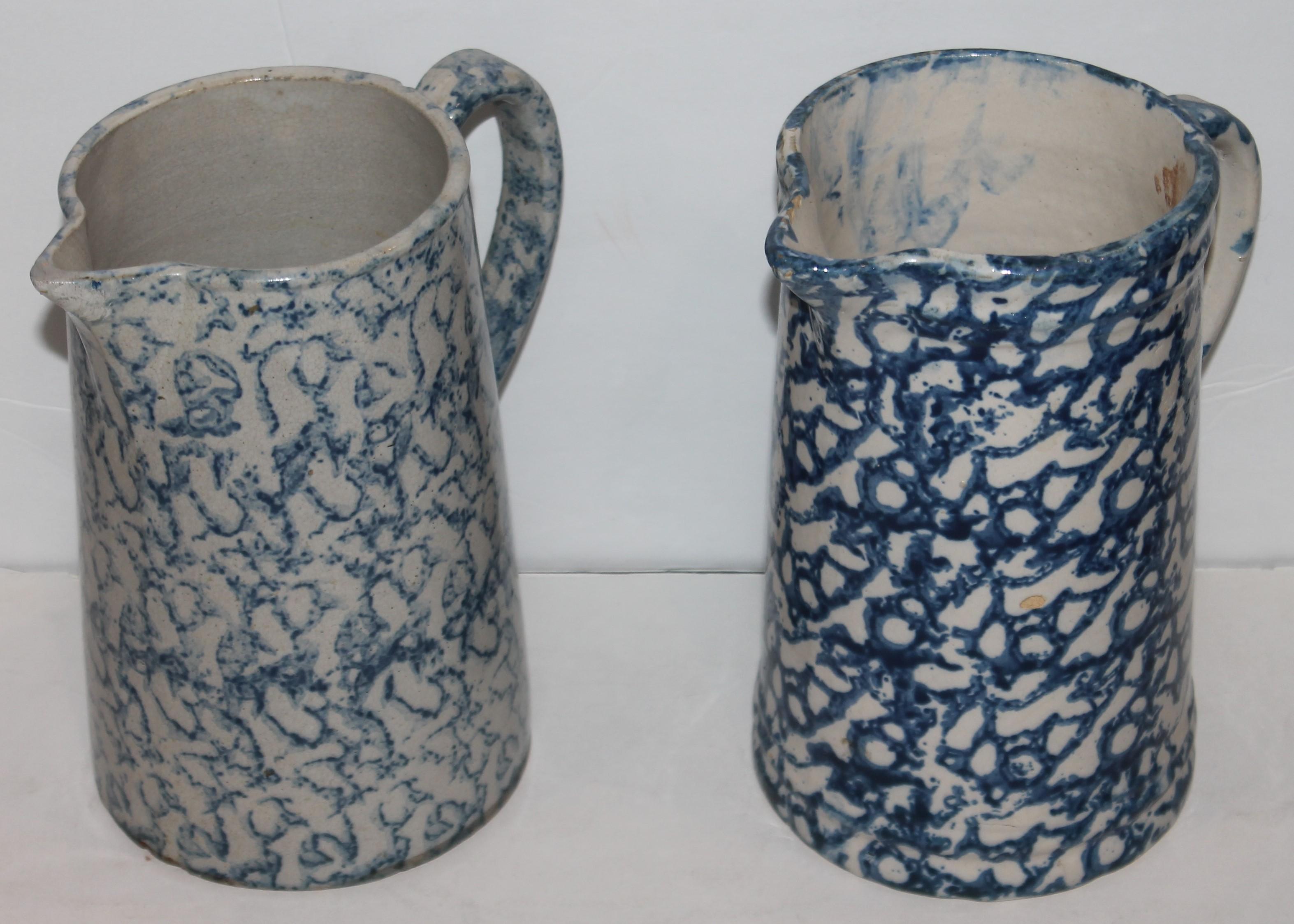 American Collection of 19th Century Sponge Ware Pottery Pitchers-4