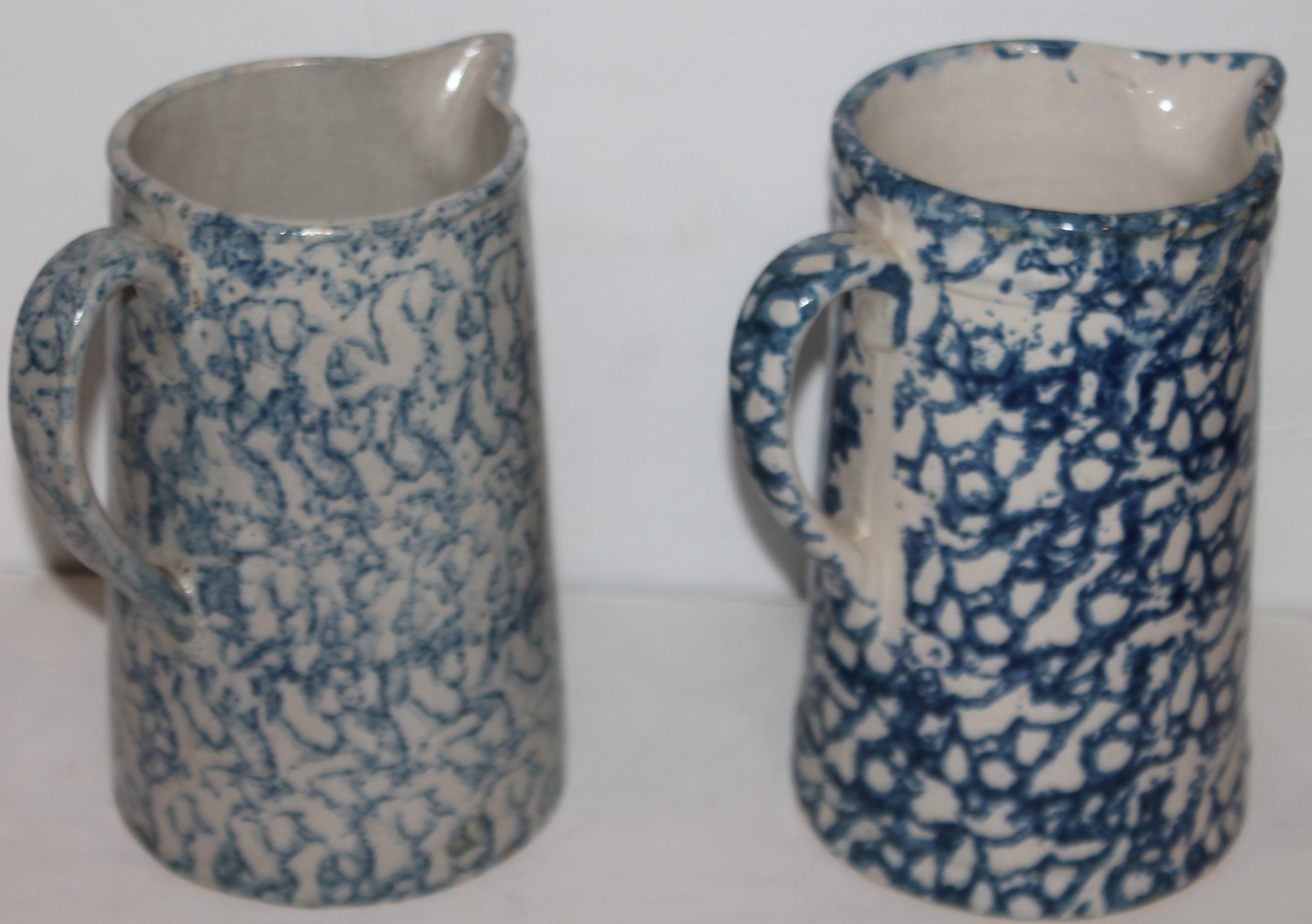 Collection of 19th Century Sponge Ware Pottery Pitchers-4 In Good Condition In Los Angeles, CA