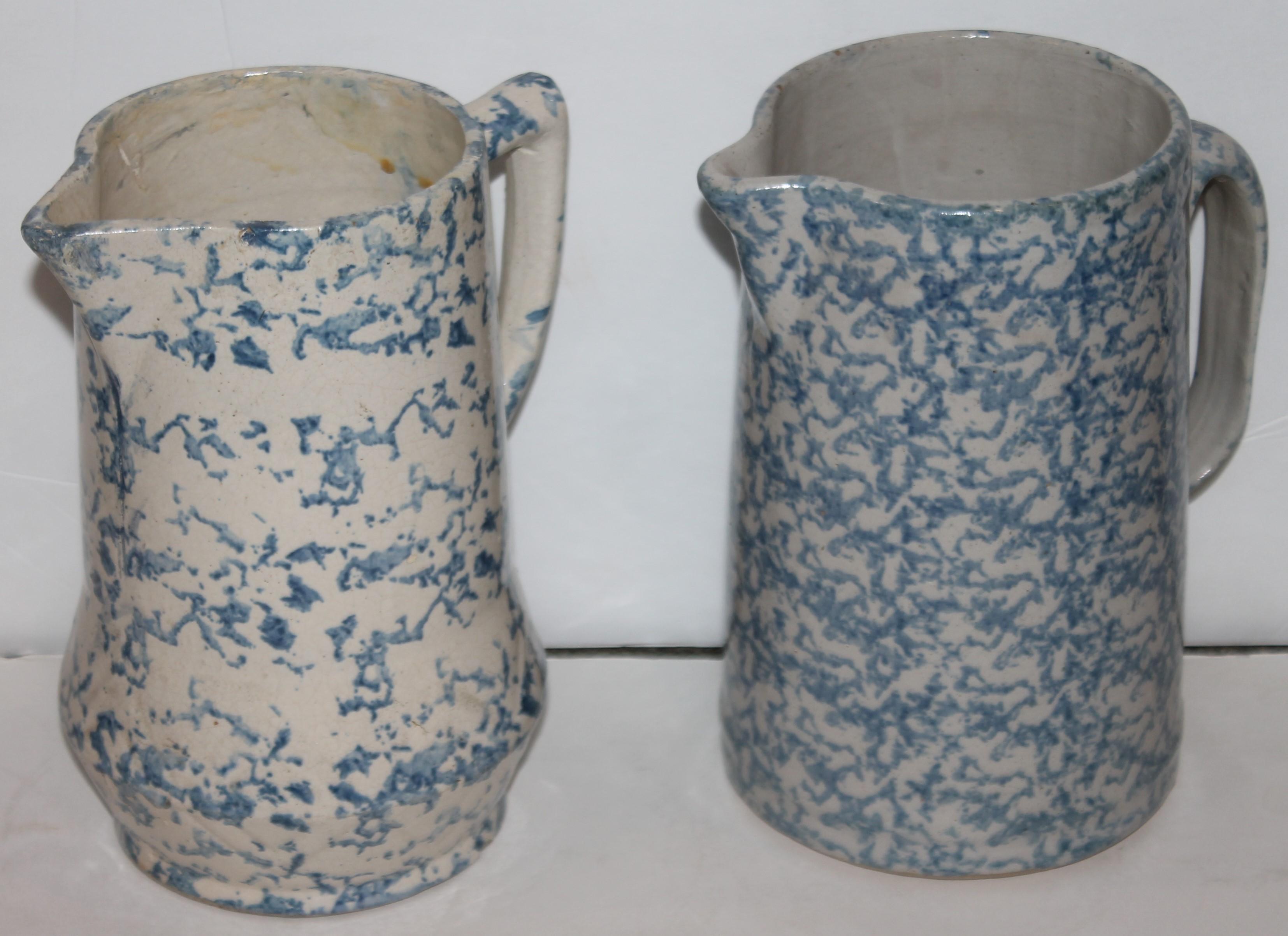 Collection of 19th Century Sponge Ware Pottery Pitchers-4 1