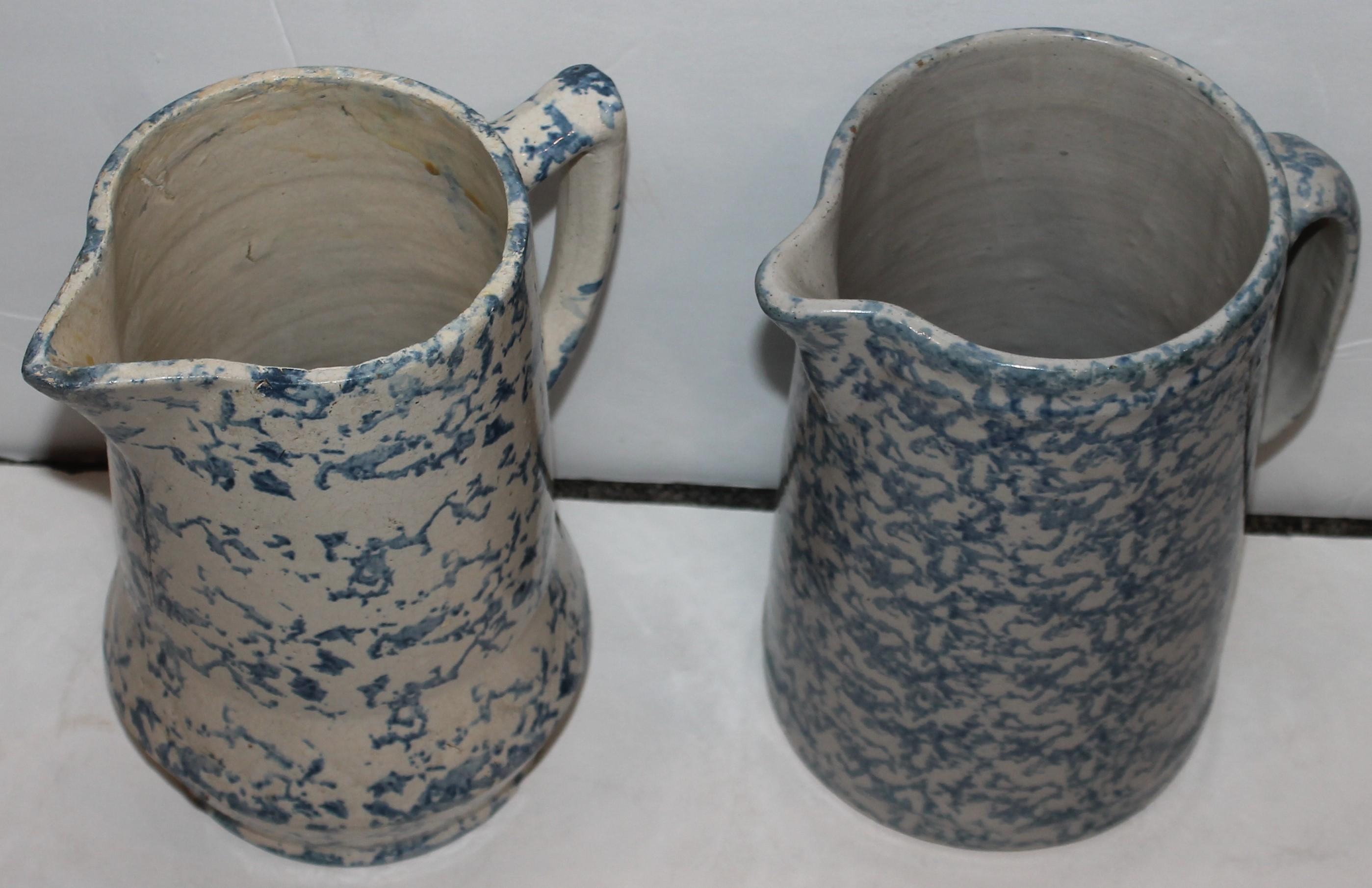 Collection of 19th Century Sponge Ware Pottery Pitchers-4 2