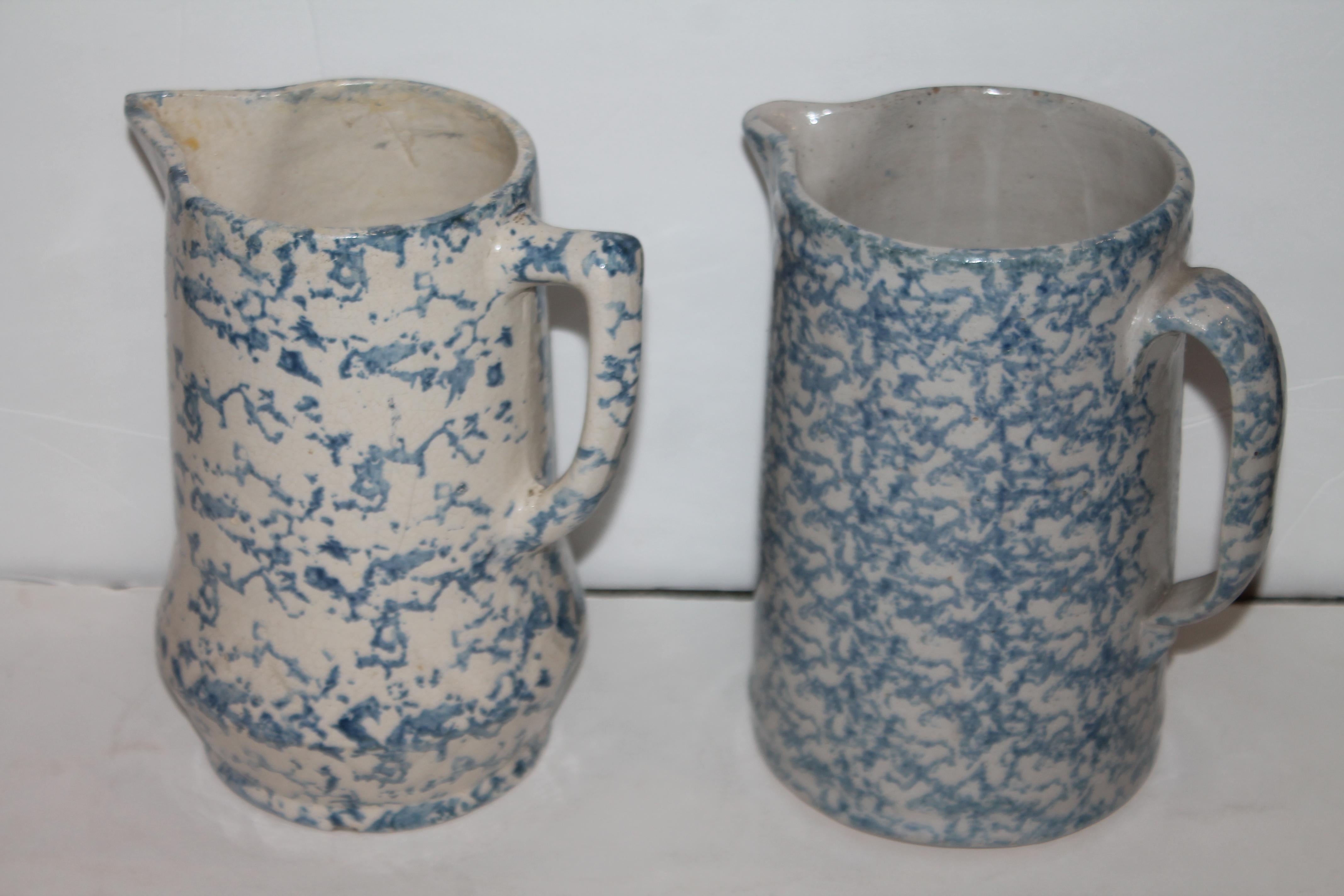 Collection of 19th Century Sponge Ware Pottery Pitchers-4 3
