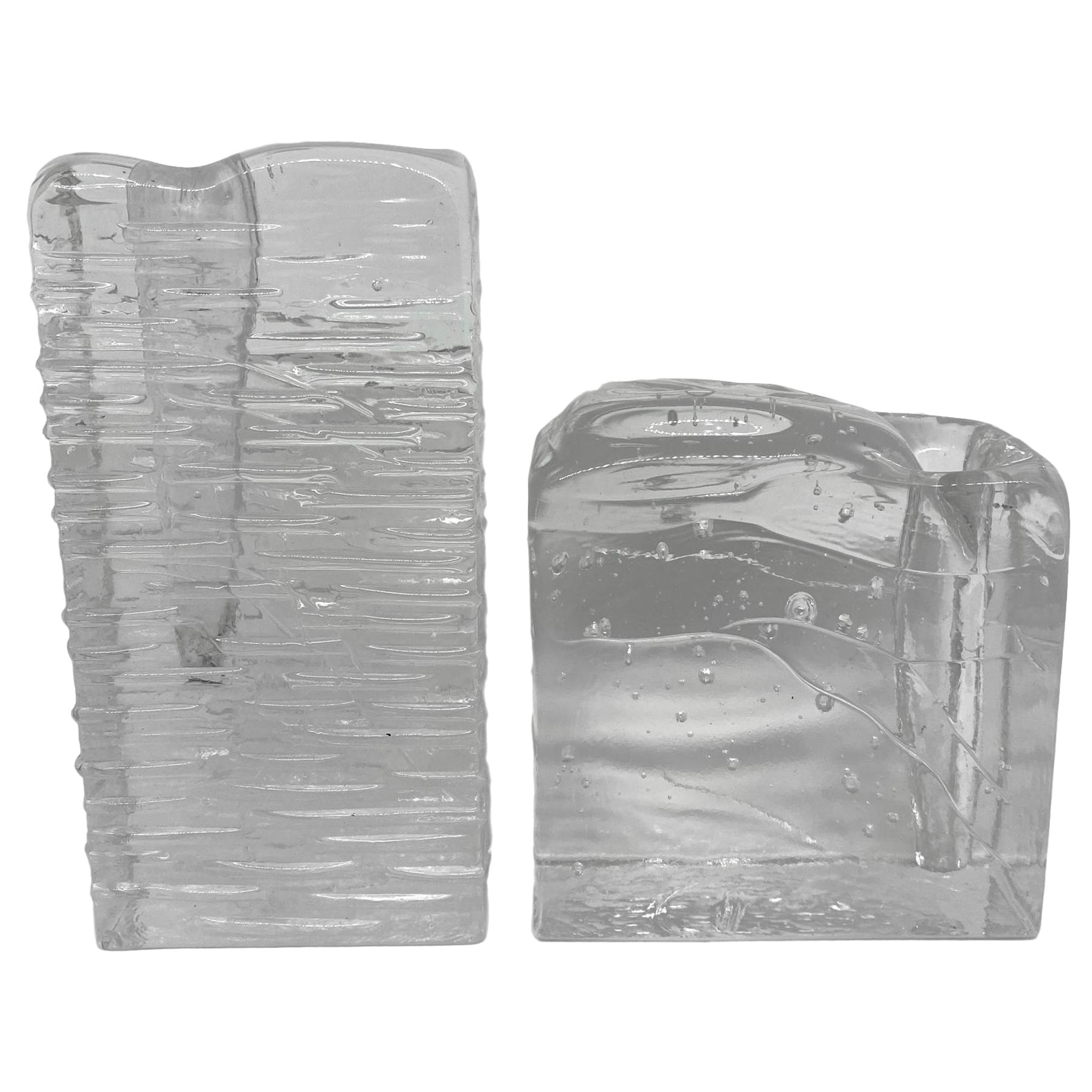 Collection of 2 Ice Block Glass "Solifleur" Vases, German, 1960s