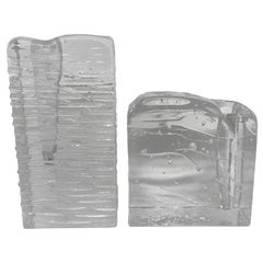 Collection of 2 Ice Block Glass "Solifleur" Vases, German, 1960s