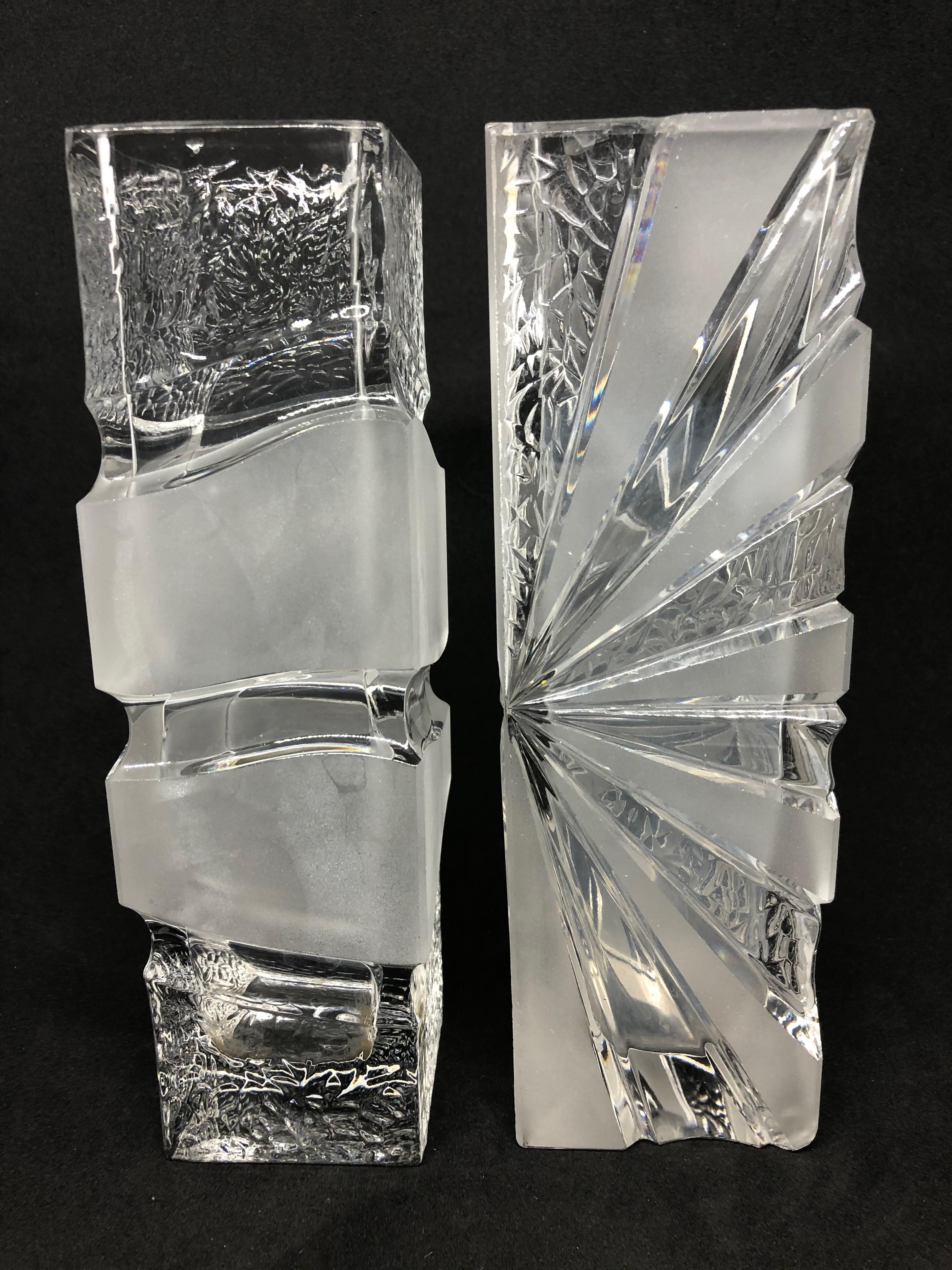 Late 20th Century Collection of 2 Ice Block Glass Vases, German, 1980s