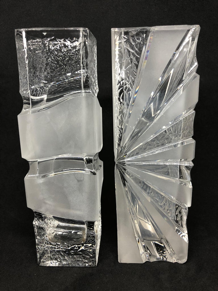 Late 20th Century Collection of 2 Ice Block Glass Vases, German, 1980s For Sale
