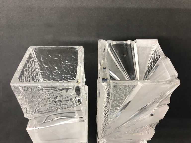 Art Glass Collection of 2 Ice Block Glass Vases, German, 1980s For Sale