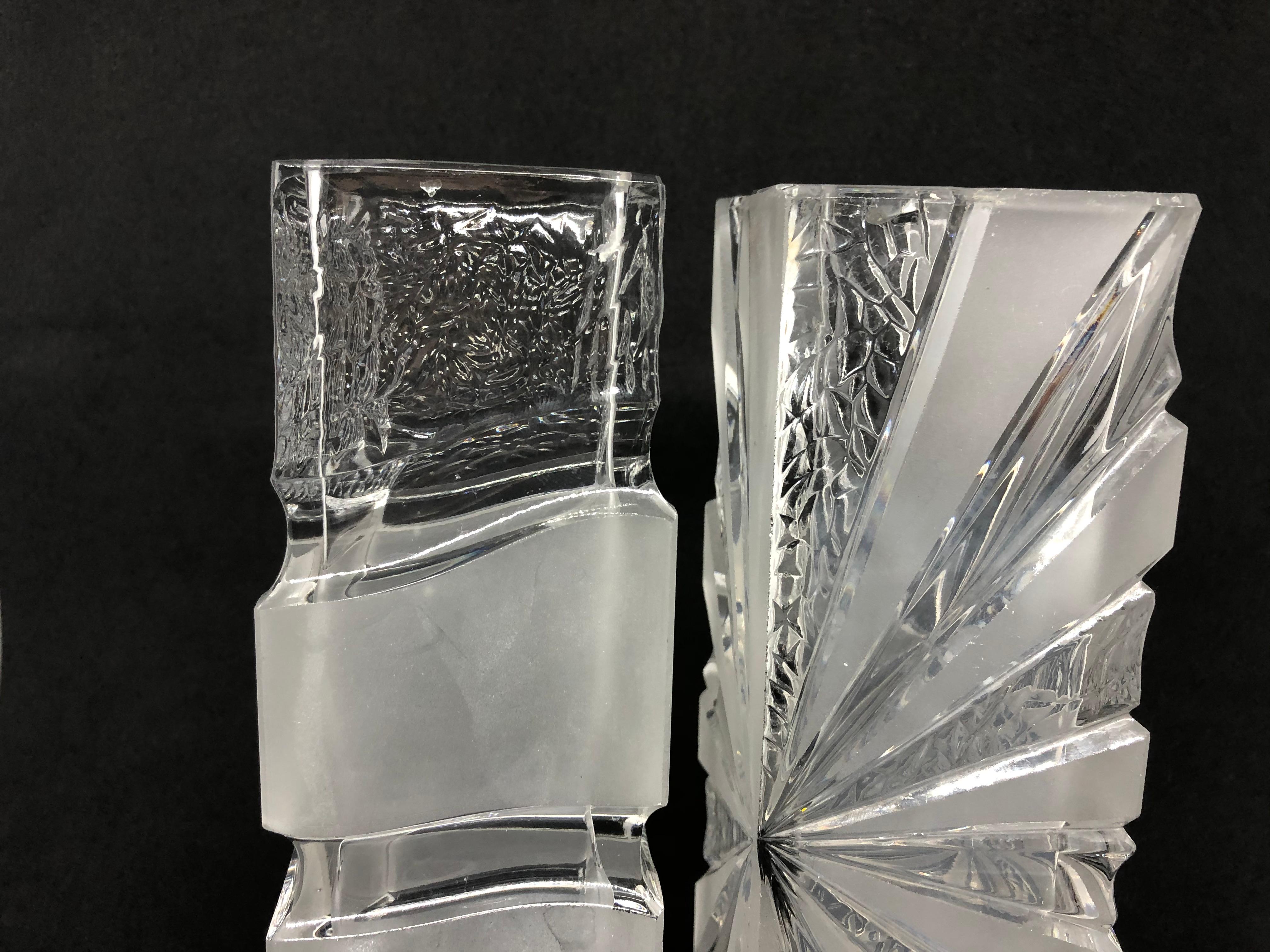 Collection of 2 Ice Block Glass Vases, German, 1980s 2