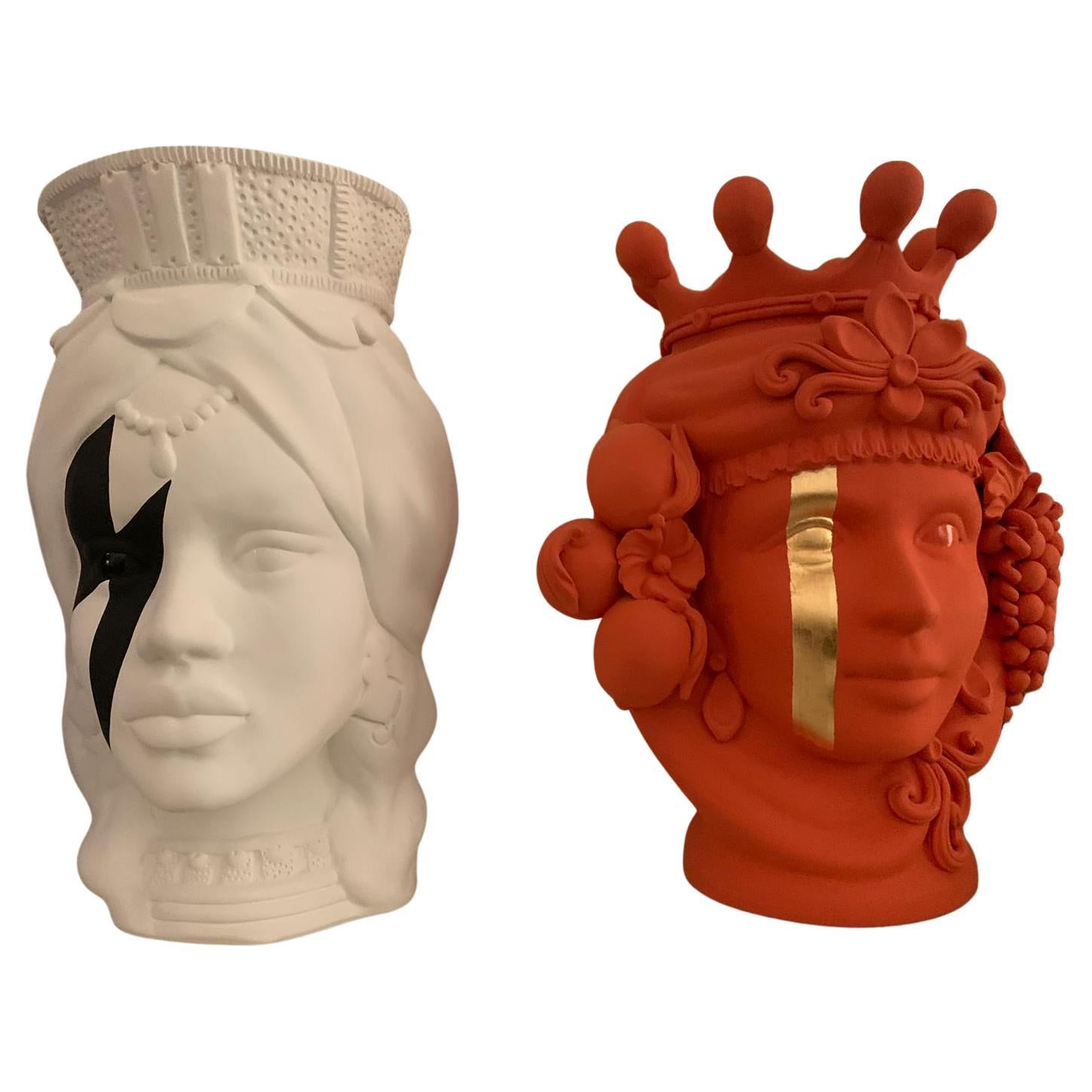 Collection of 2 Moor Heads "Pop Women", Handmade in Italy, 2019, Unique Design