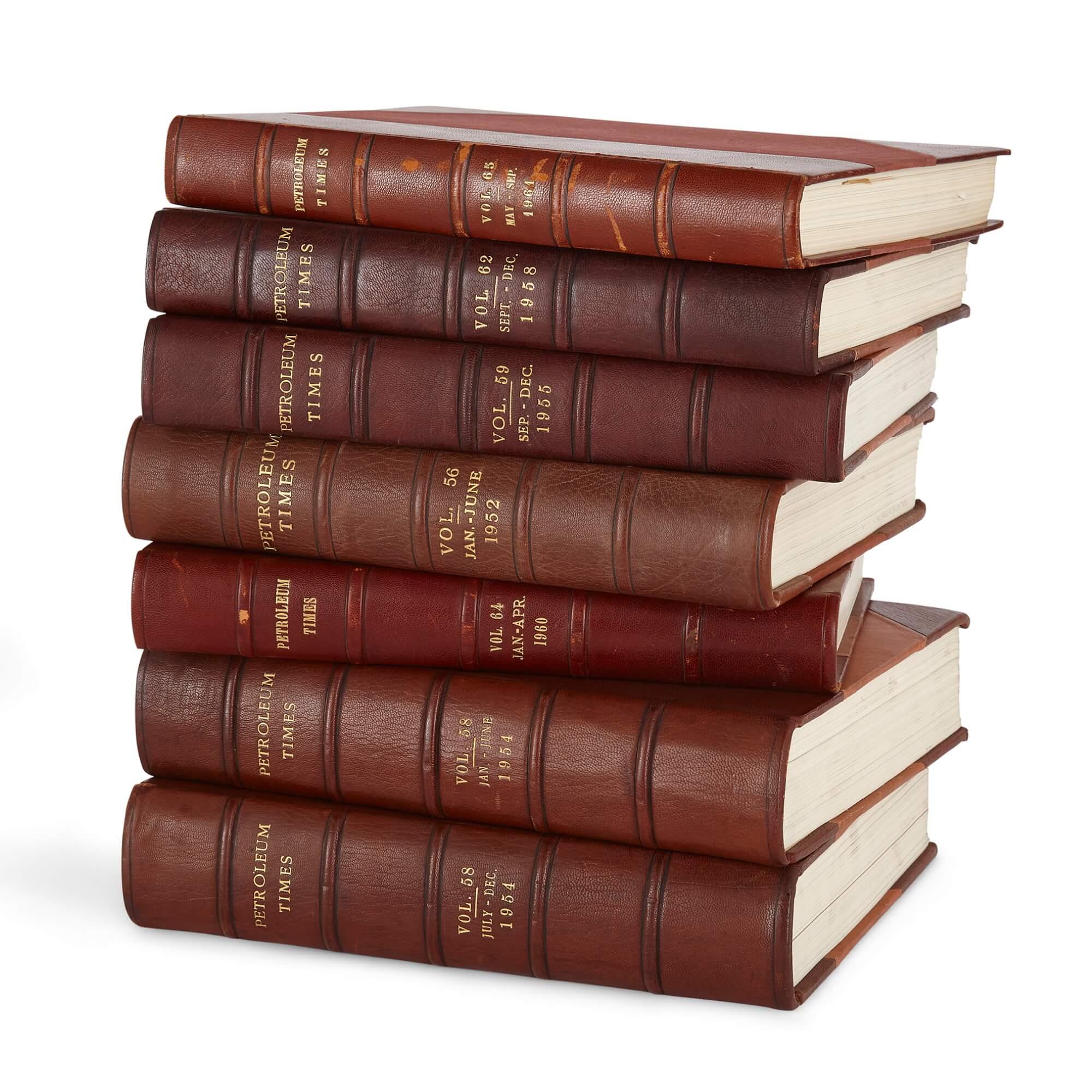 Collection of 20th century books relating to the oil industry
Continental, 20th Century 
Height 31cm, width 25cm, depth 5cm

This extensive collection of books was published between the 1920s and 1960s in Great Britain and France. It includes