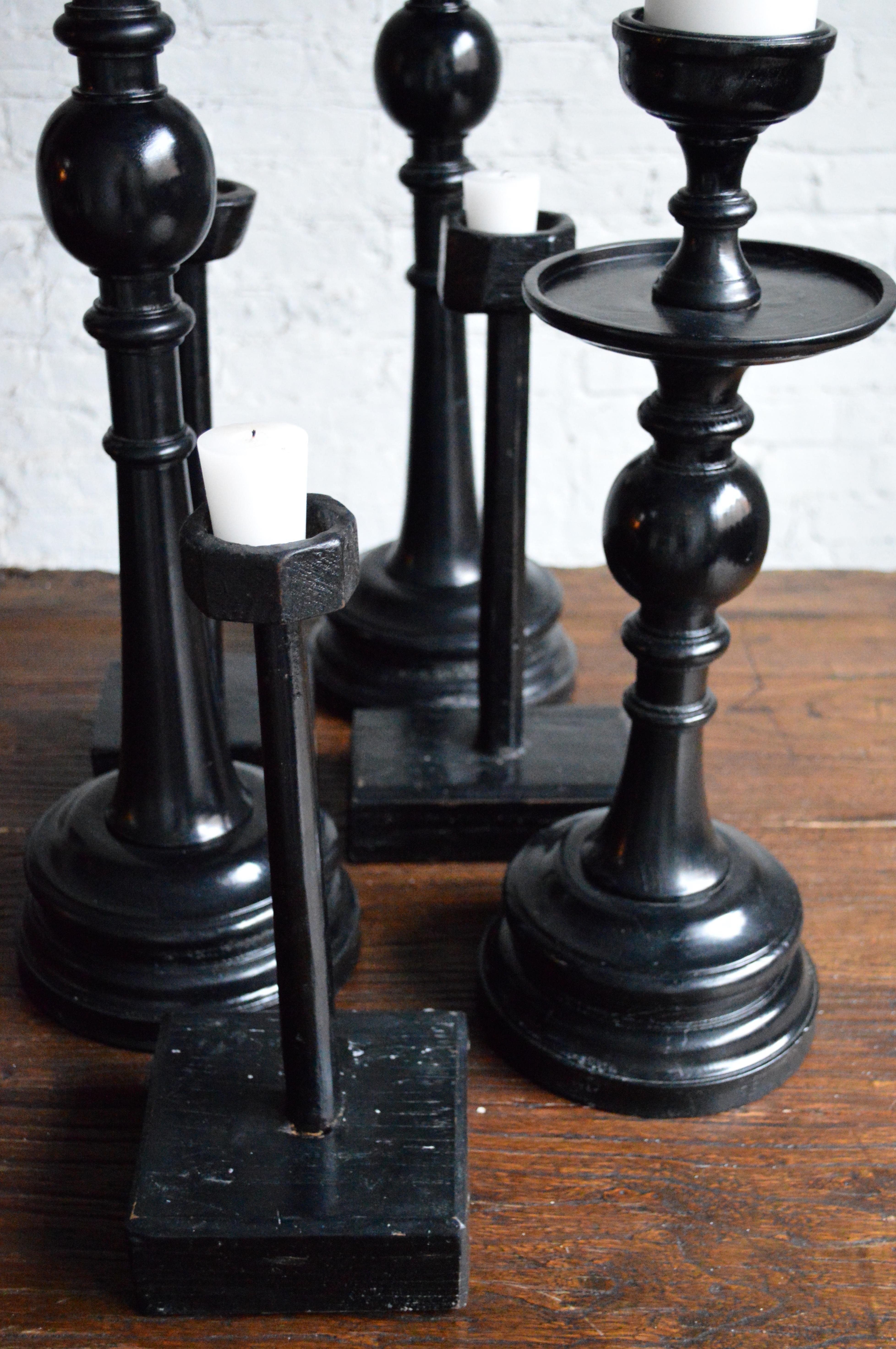 Collection of 20th Century and Antique Chinese Set of Eight Wooden Candlesticks 11