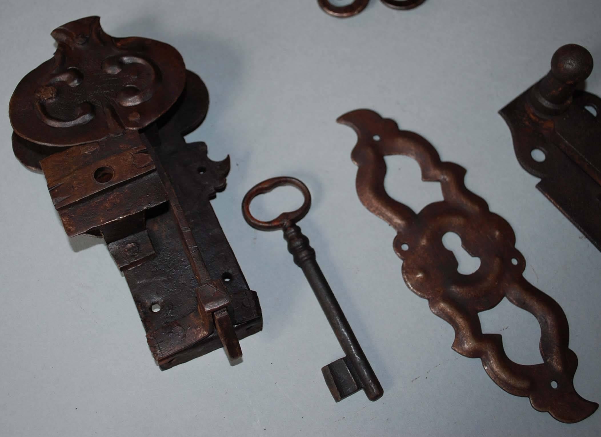 German Collection of 22 18th-20th Century Pieces of Antique Furniture Hardware For Sale