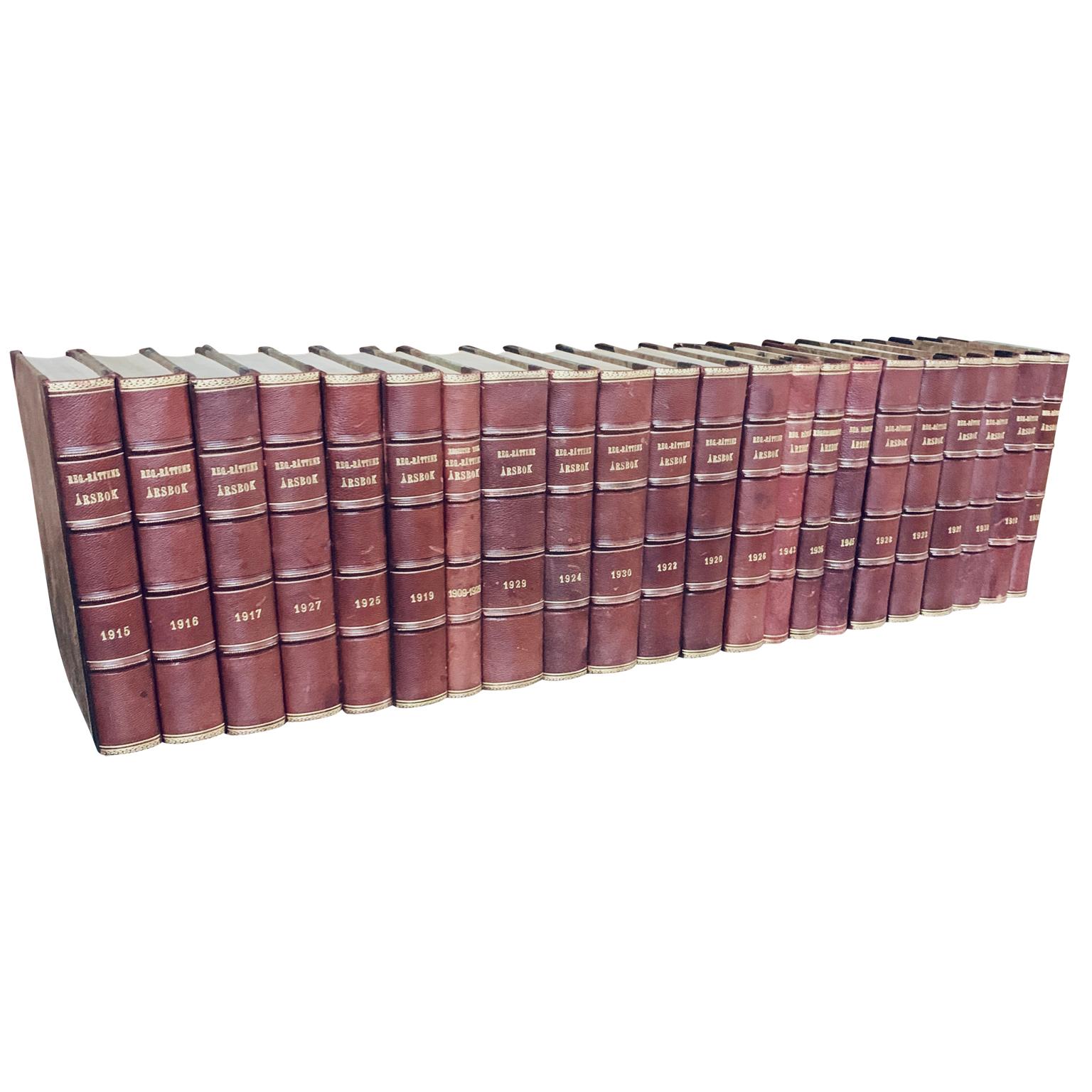 British Colonial Collection of 22 Swedish 20th Century Leather-Bound Books For Sale