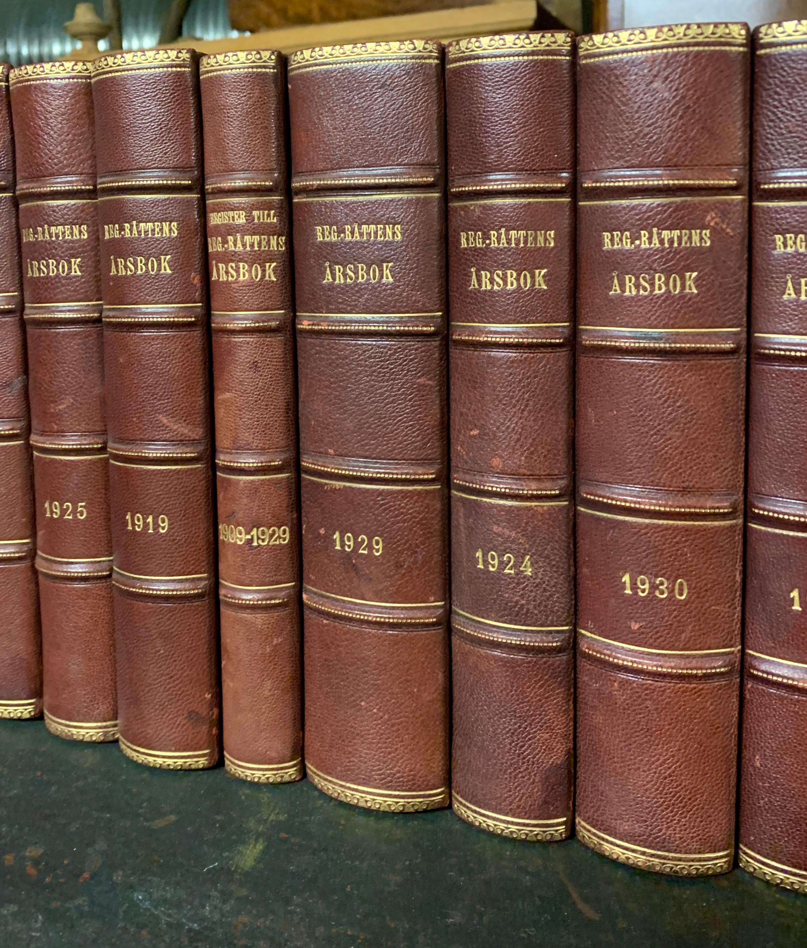 Collection of 22 Swedish 20th Century Leather-Bound Books In Good Condition For Sale In Haddonfield, NJ