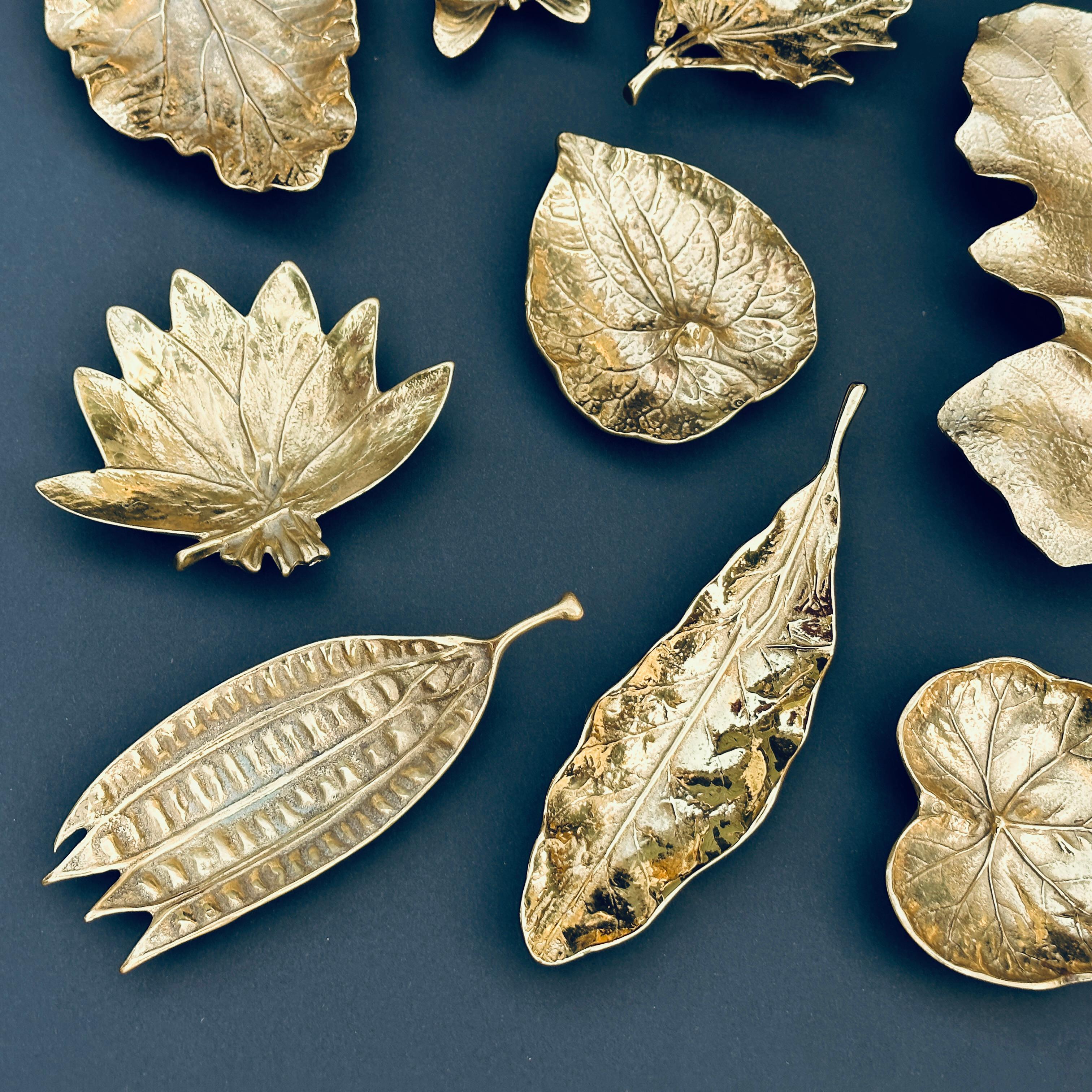 Organic Modern Collection of 22 Virginia Metalcrafters Brass Leaf Sculptures For Sale