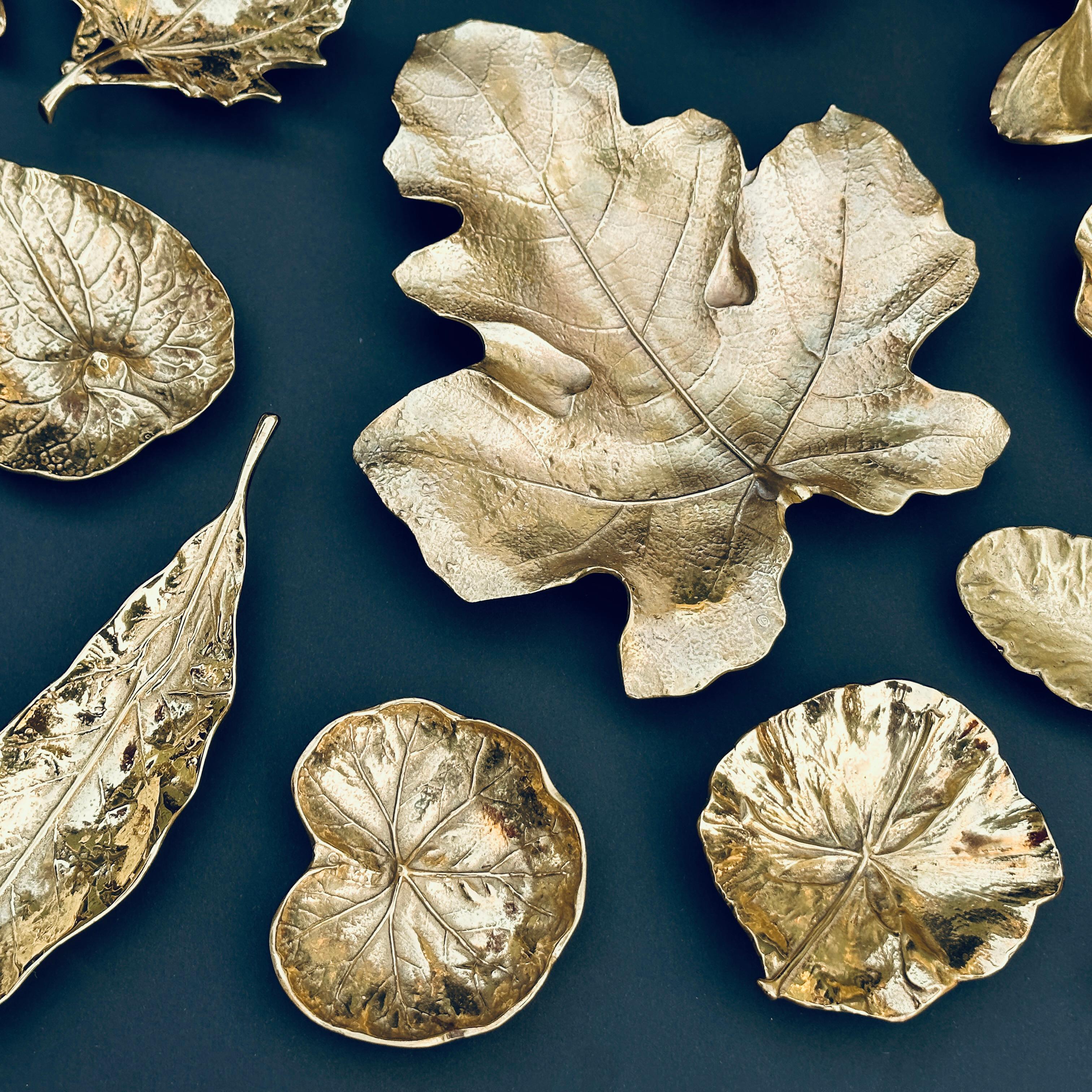 Organic Modern Collection of 22 Virginia Metalcrafters Brass Leaf Sculptures For Sale