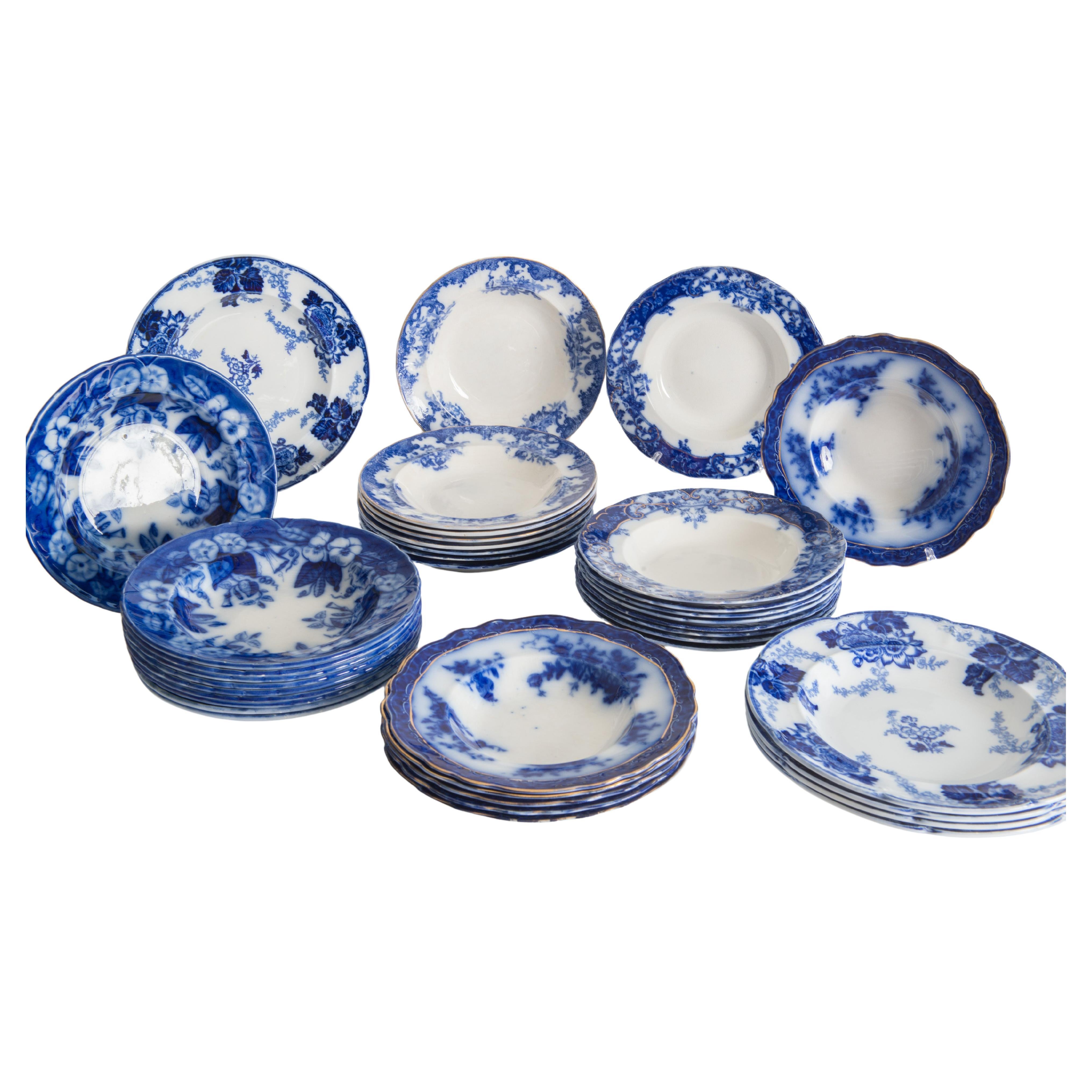 Collection of 227 Pieces of Flow Blue China For Sale