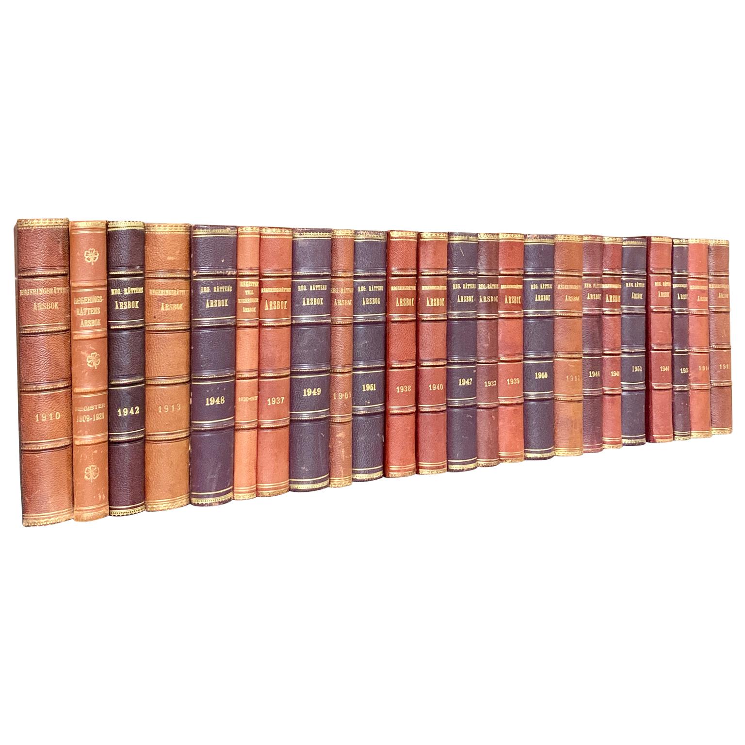 British Colonial Collection of 24 Swedish 20th Century Leather-Bound Books For Sale