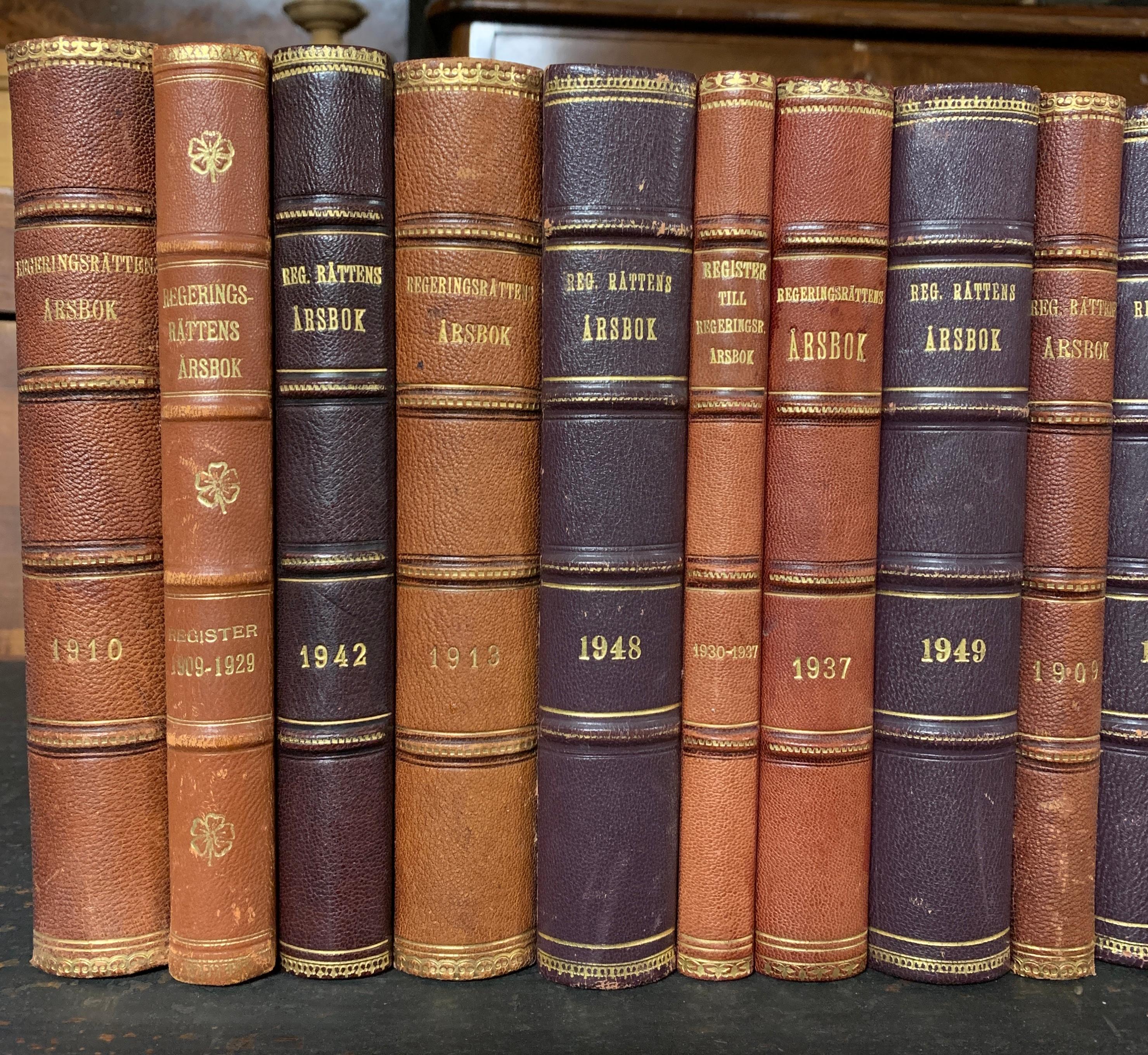 Collection of 24 Swedish 20th Century Leather-Bound Books In Good Condition For Sale In Haddonfield, NJ