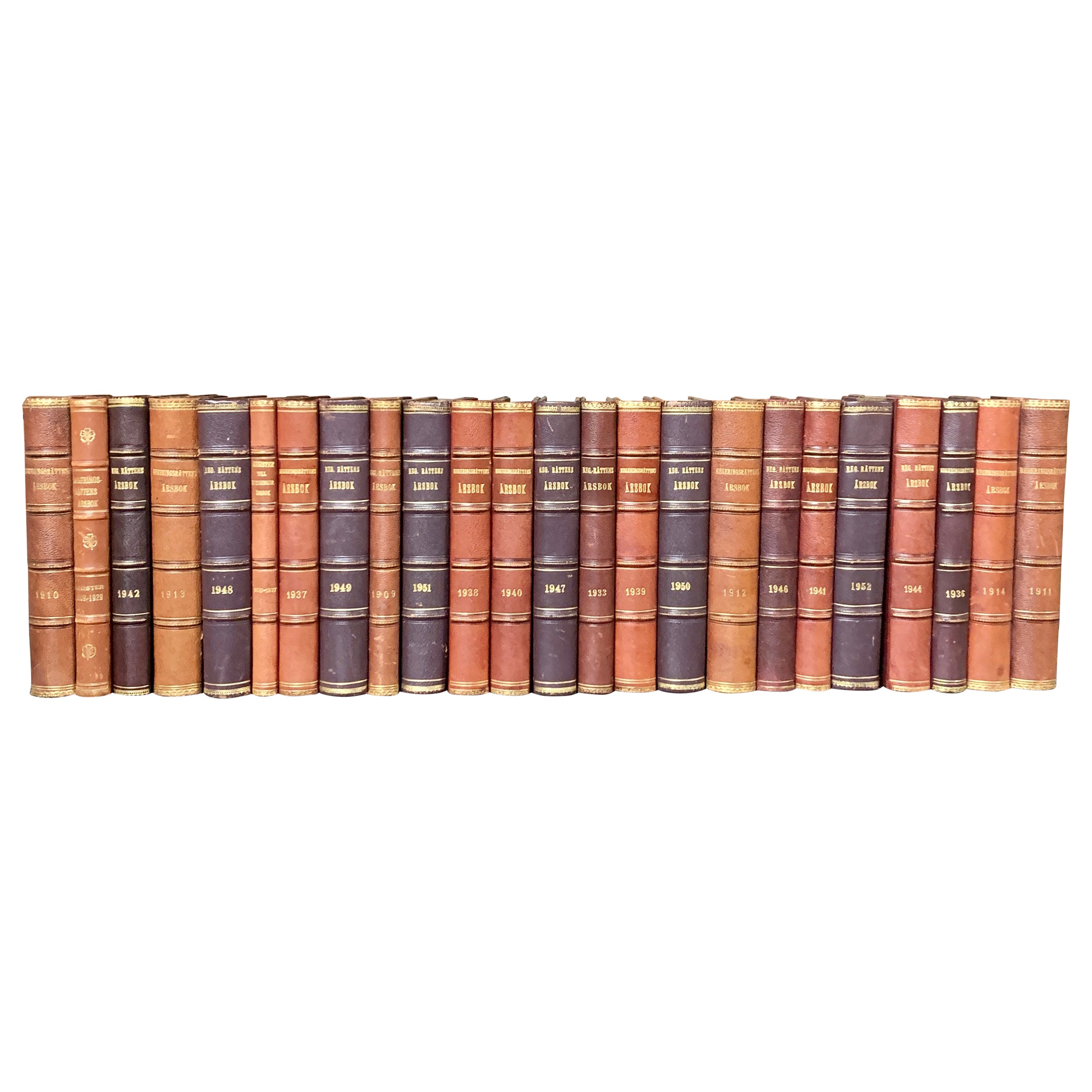 Collection of 24 Swedish 20th Century Leather-Bound Books