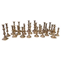 Collection of 27 Brass Candle Sticks, Pub Decor, Theatre Props
