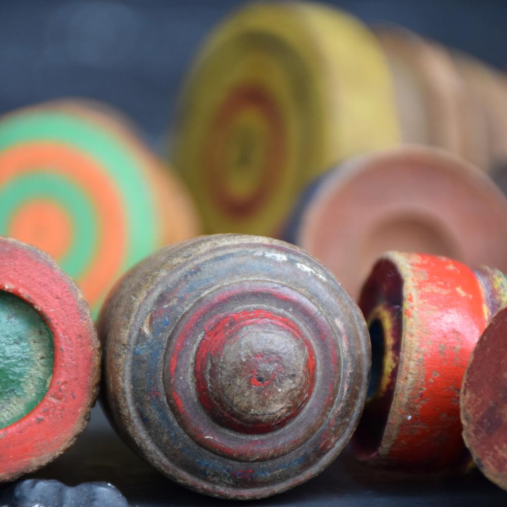 Early 20th Century Collection of 27 Victorian & Edwardian Turned Wooden Hand Painted Spinning Tops