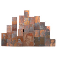 Collection de 29 blocs d'impression de typeset de portraits en cuivre, vers 1960