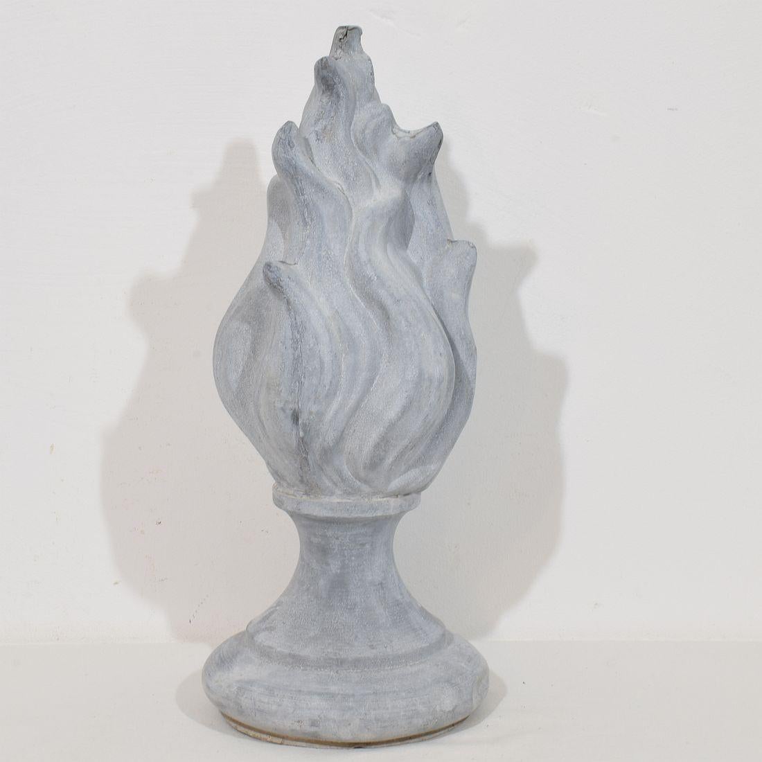 French Provincial Collection of 3, 19th Century French Zinc Flame Roof Finials For Sale