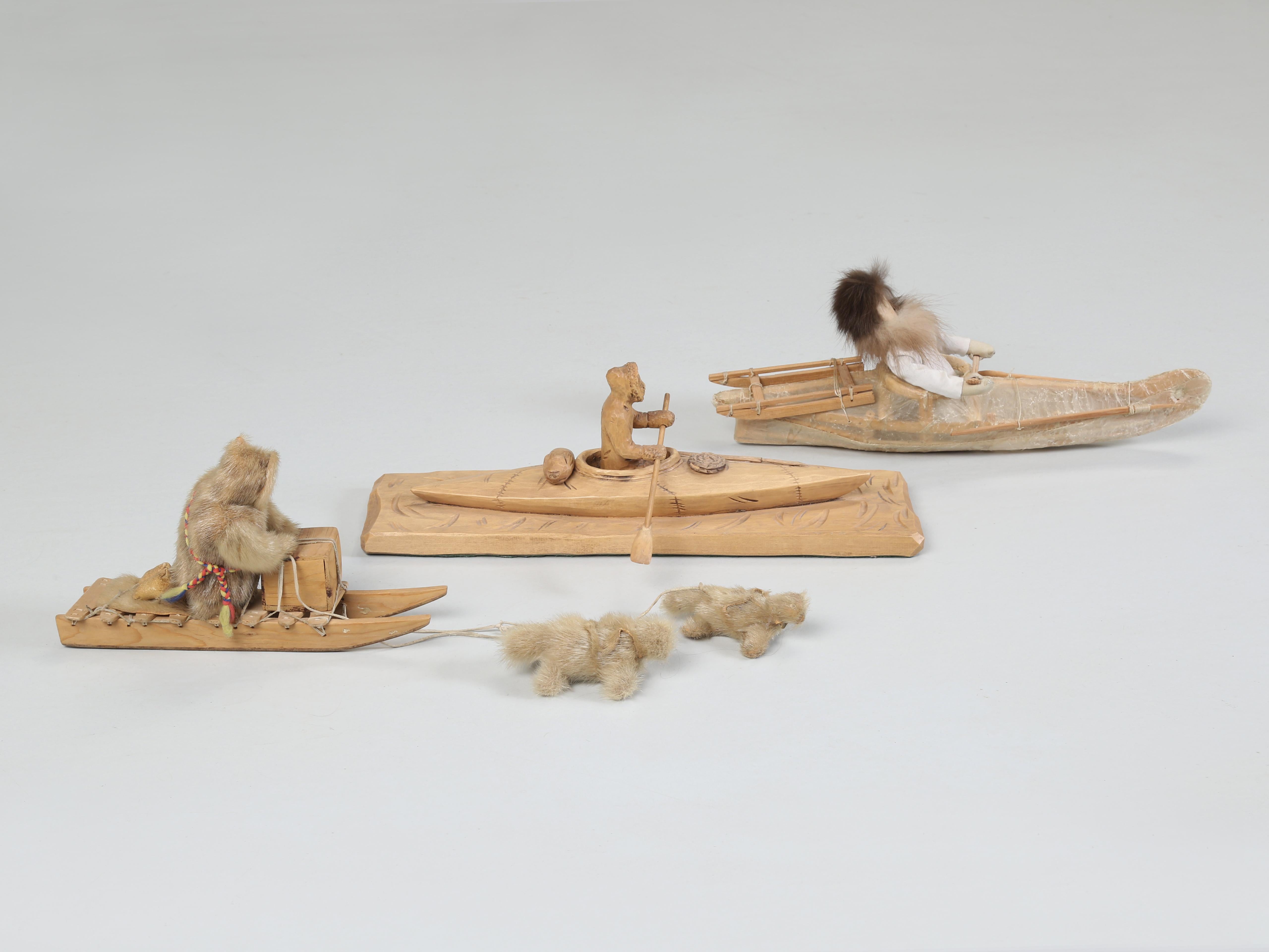 Collection of (3) Native American Eskimo Toys. The kayaker in the middle is signed, 