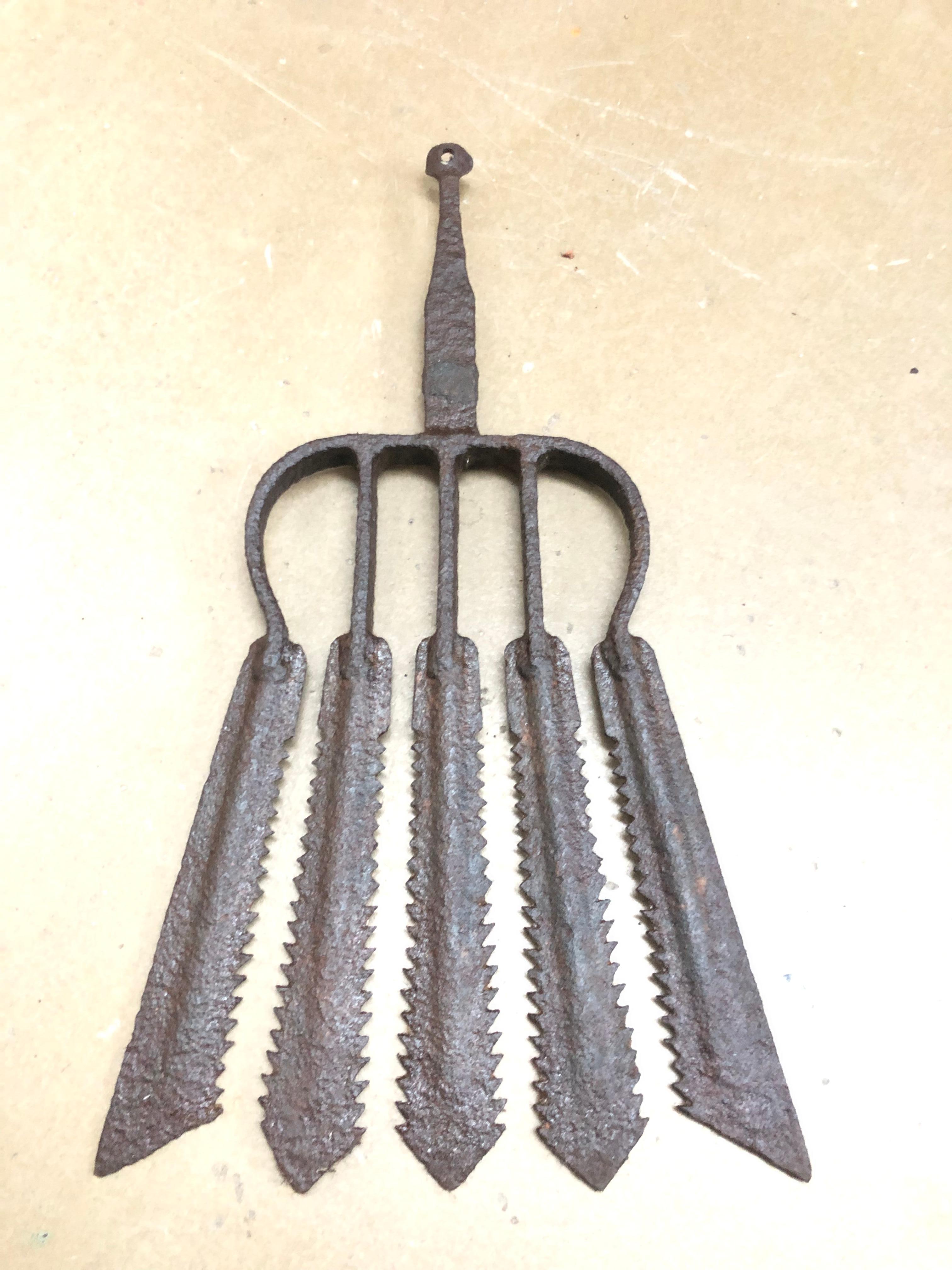 Collection of 3 Antique Wrought Iron Eel Forks 3