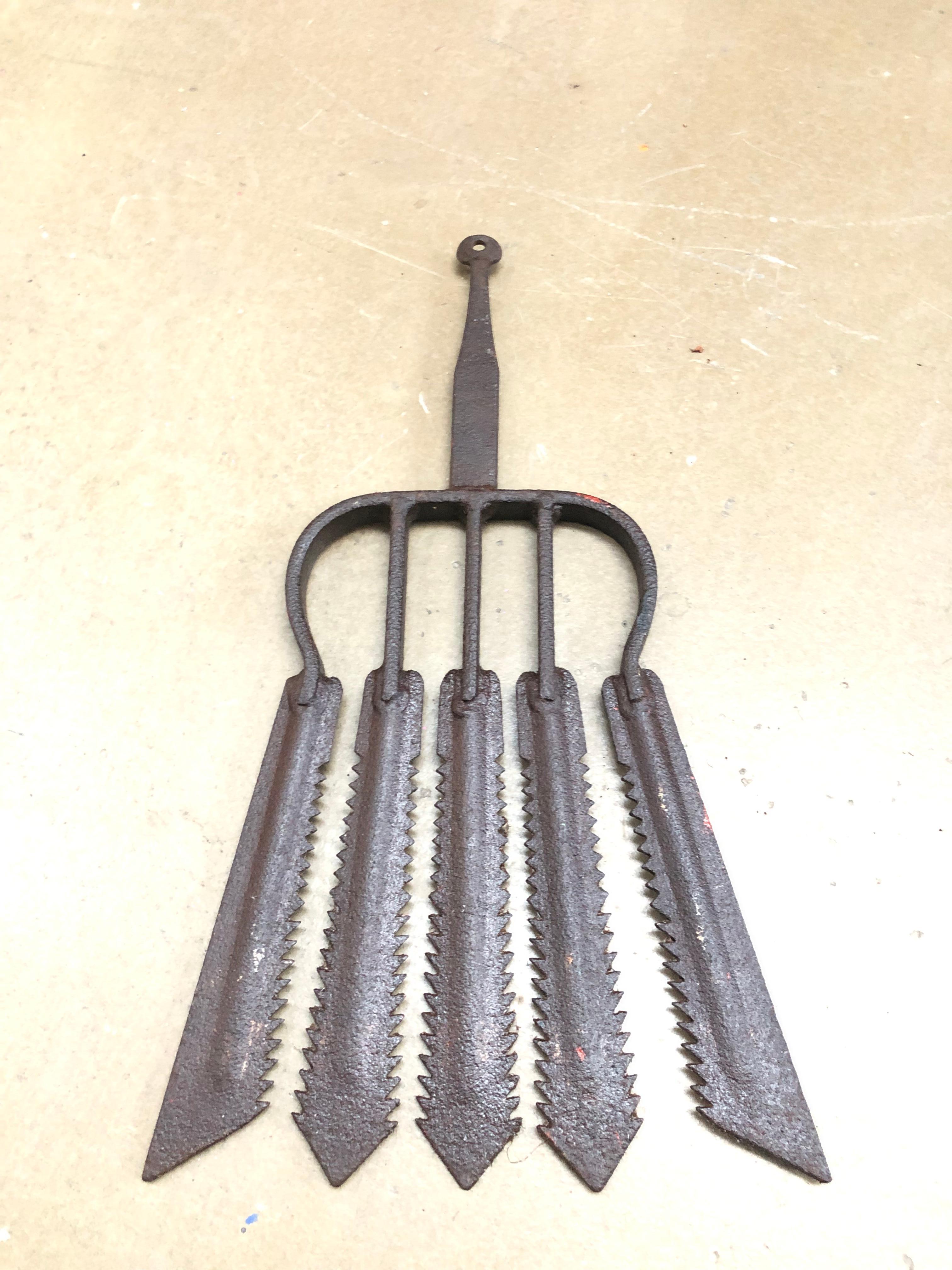 Collection of 3 Antique Wrought Iron Eel Forks 4
